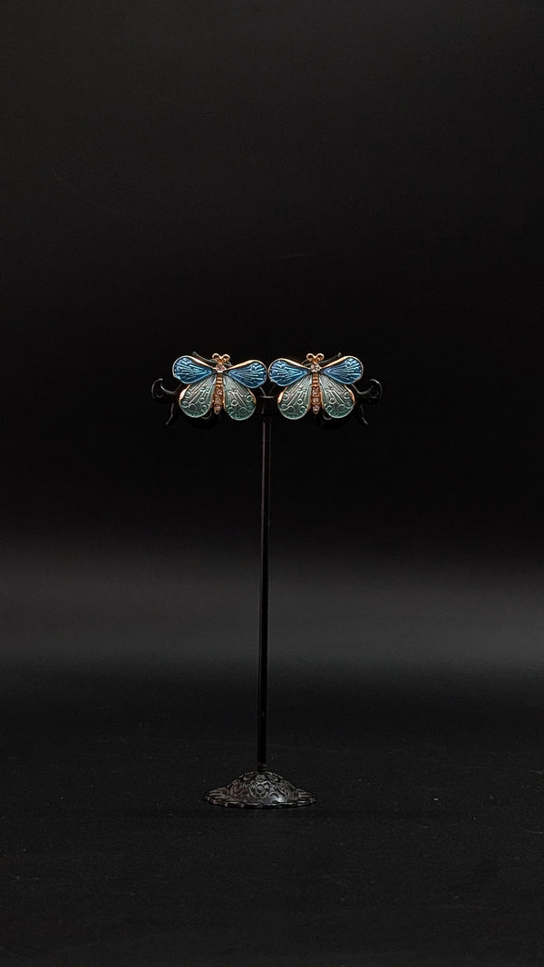 Blue & Teal Butterfly Enamel Stud Earrings