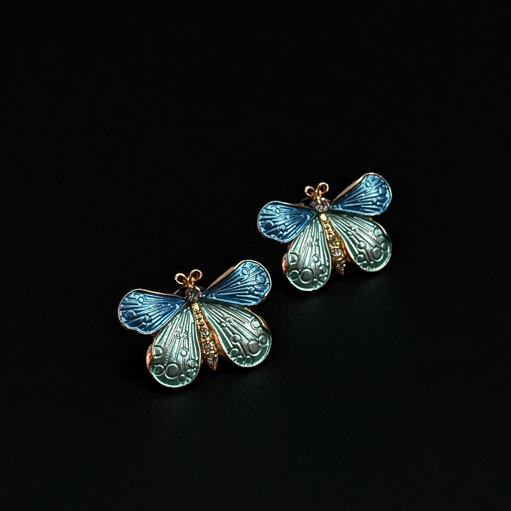 Blue & Teal Butterfly Enamel Stud Earrings