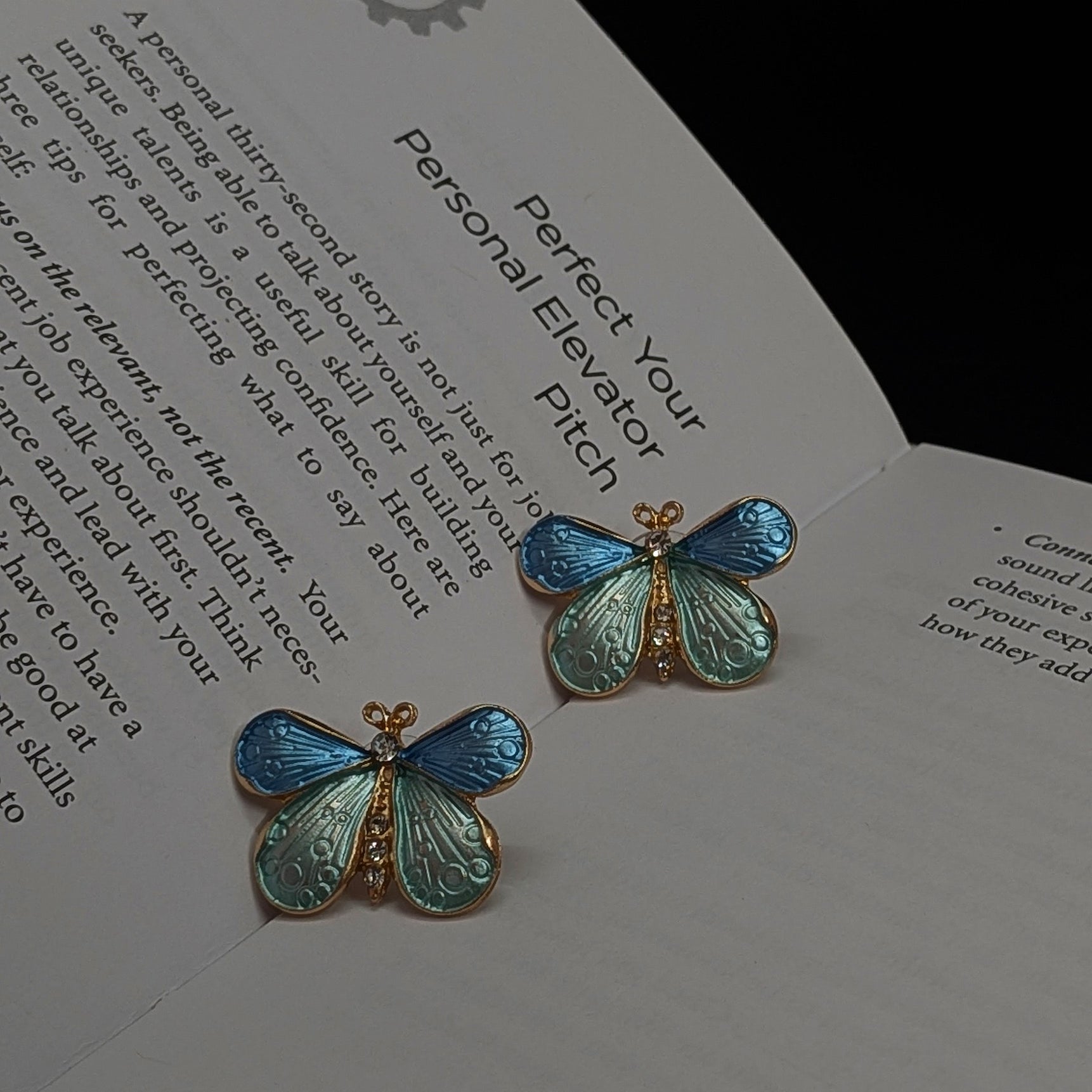 Blue & Teal Butterfly Enamel Stud Earrings