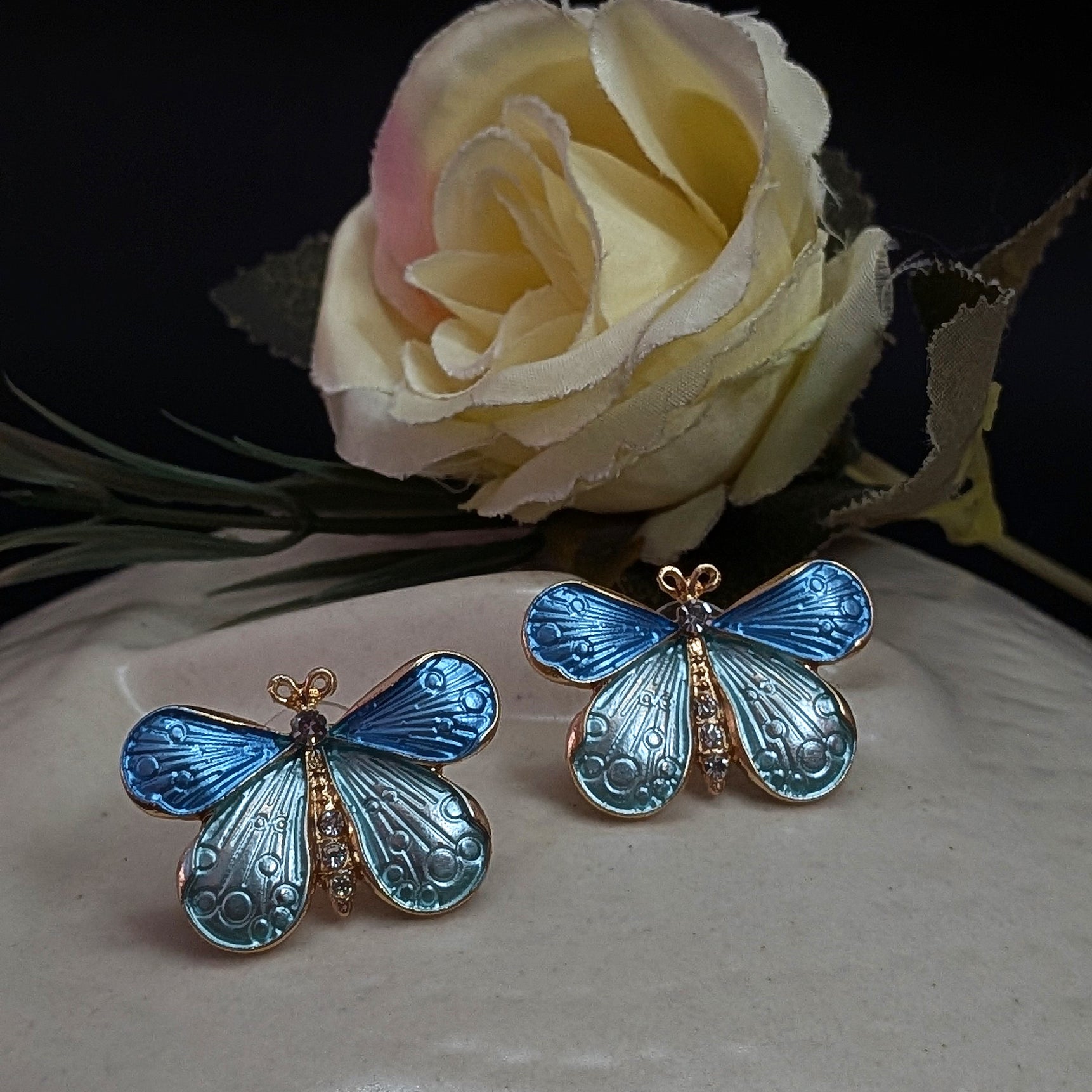 Blue & Teal Butterfly Enamel Stud Earrings