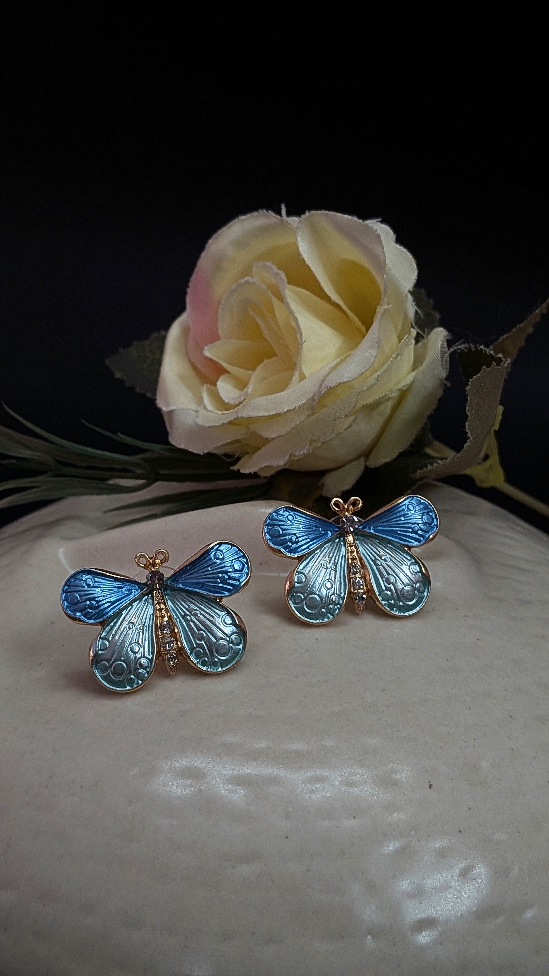 Blue & Teal Butterfly Enamel Stud Earrings