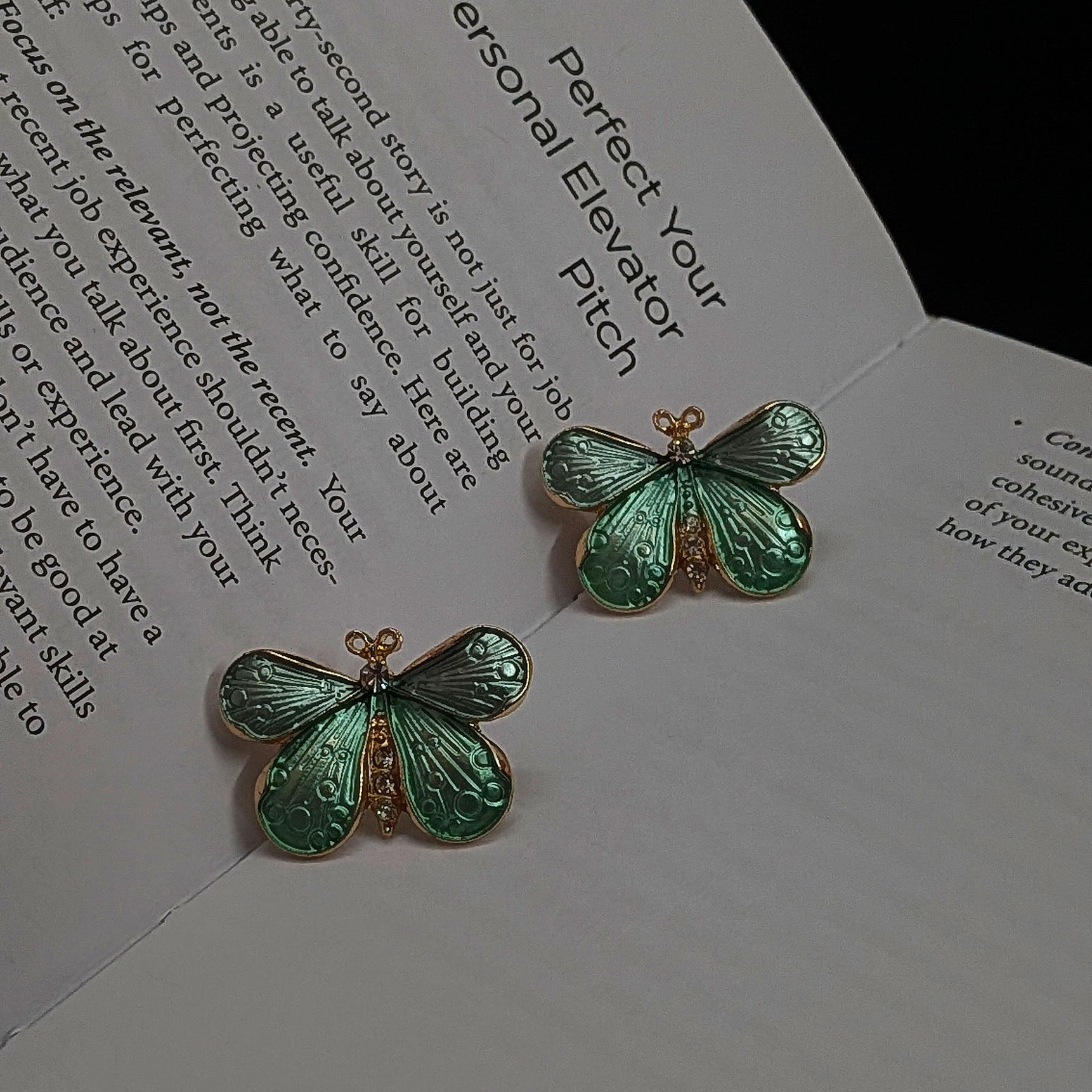Green Butterfly Enamel Stud Earrings
