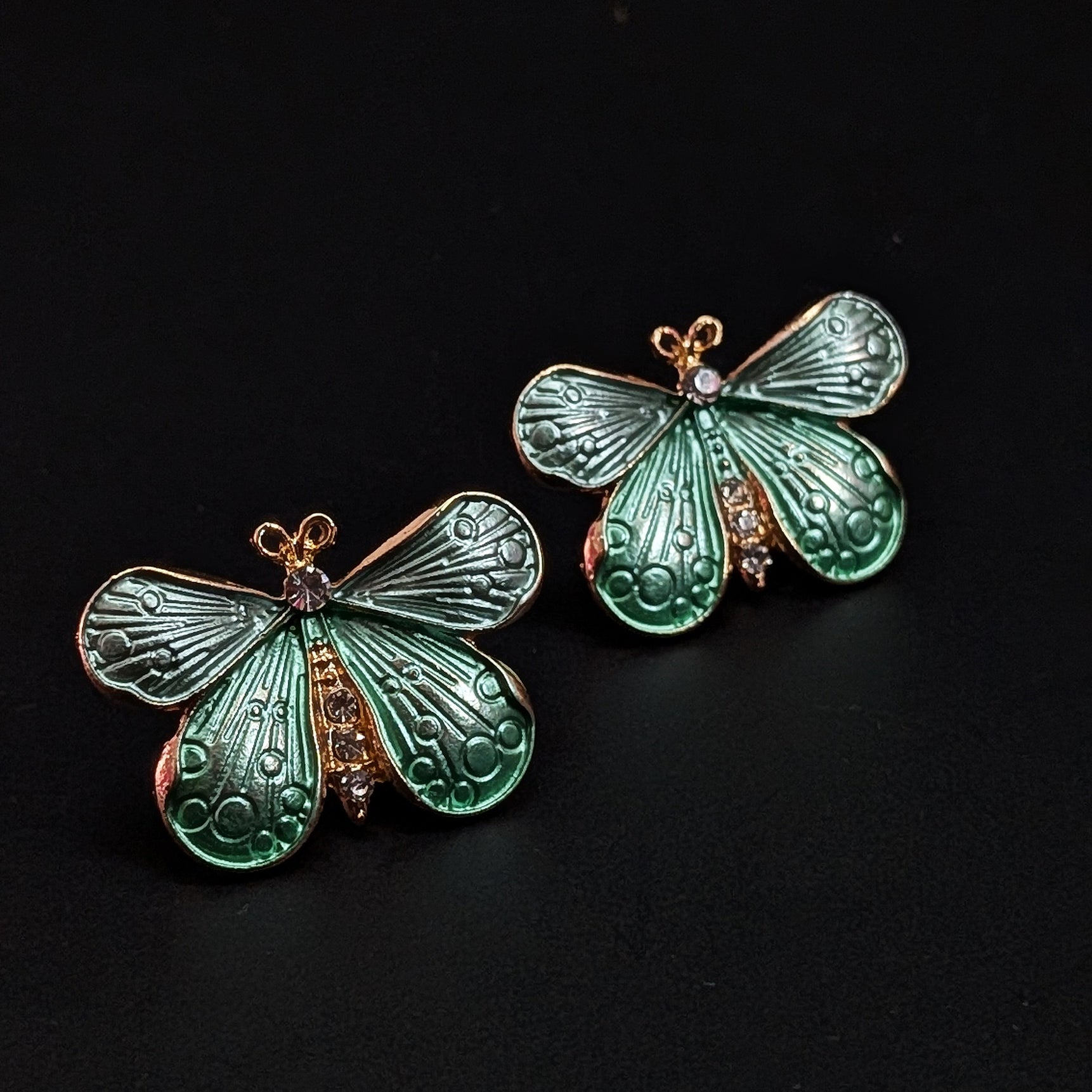Green Butterfly Enamel Stud Earrings