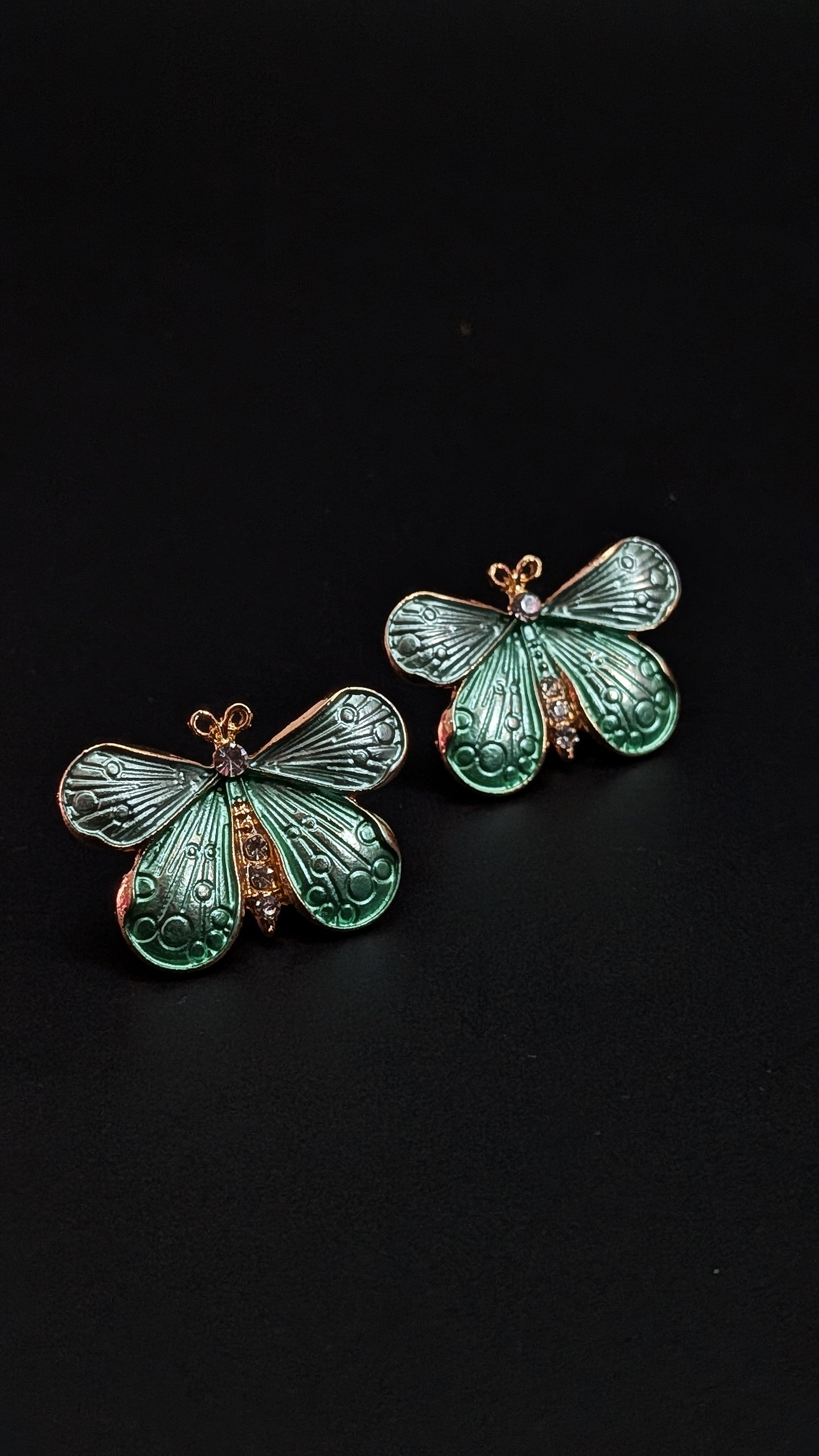 Green Butterfly Enamel Stud Earrings