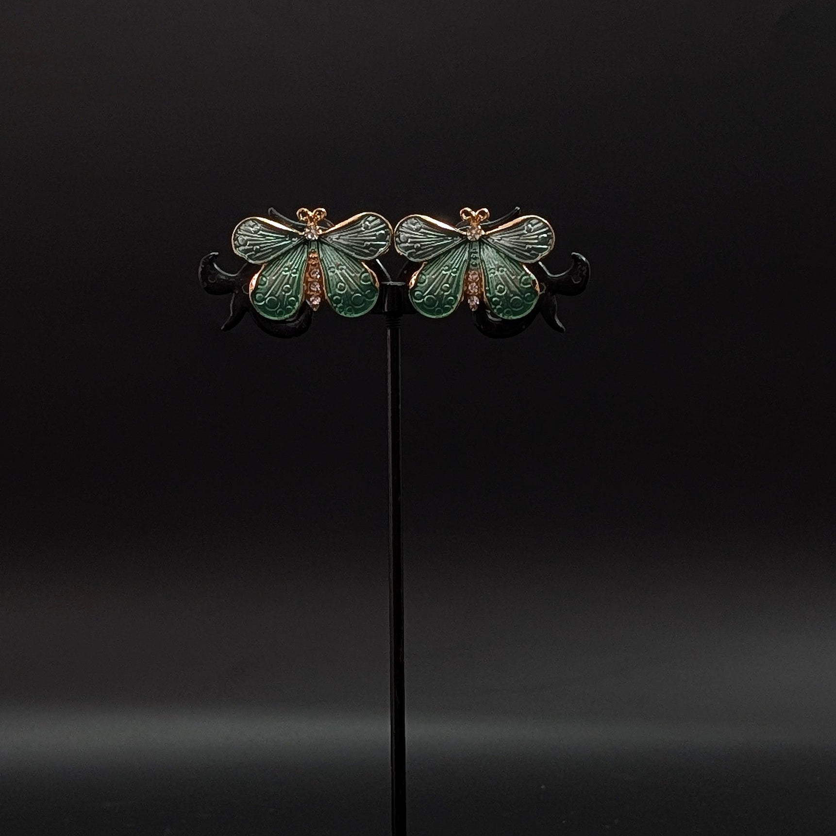 Green Butterfly Enamel Stud Earrings