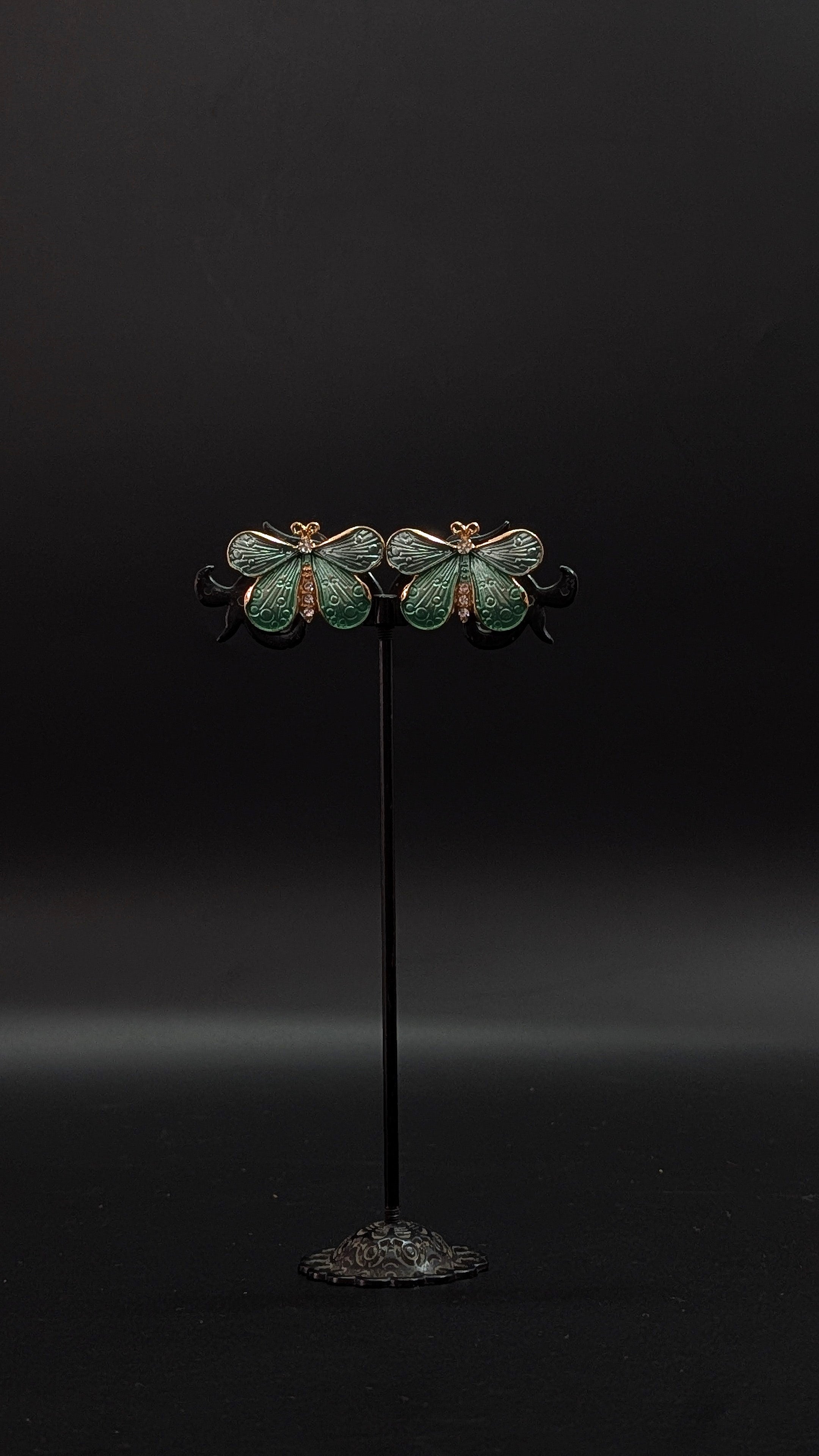 Green Butterfly Enamel Stud Earrings