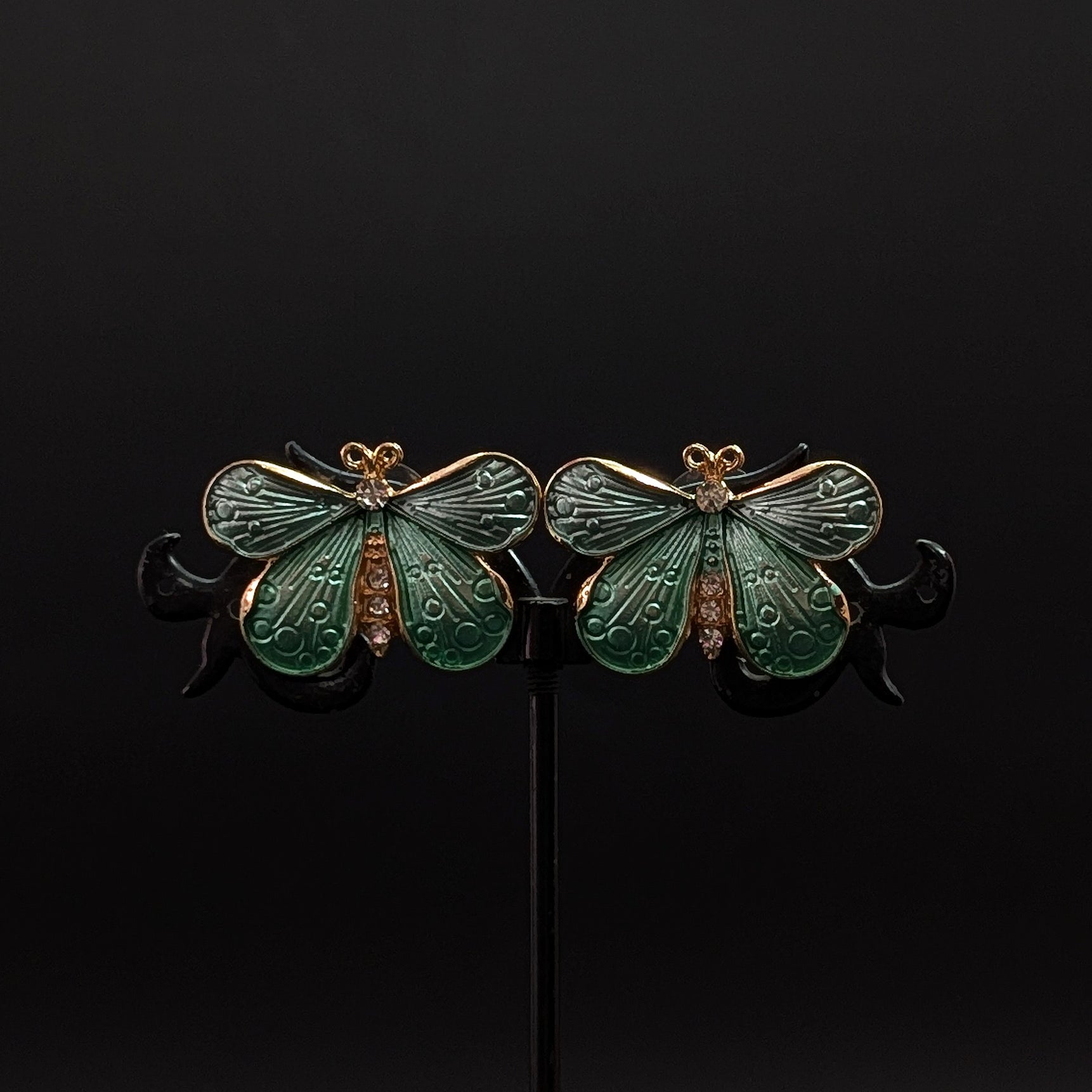 Green Butterfly Enamel Stud Earrings