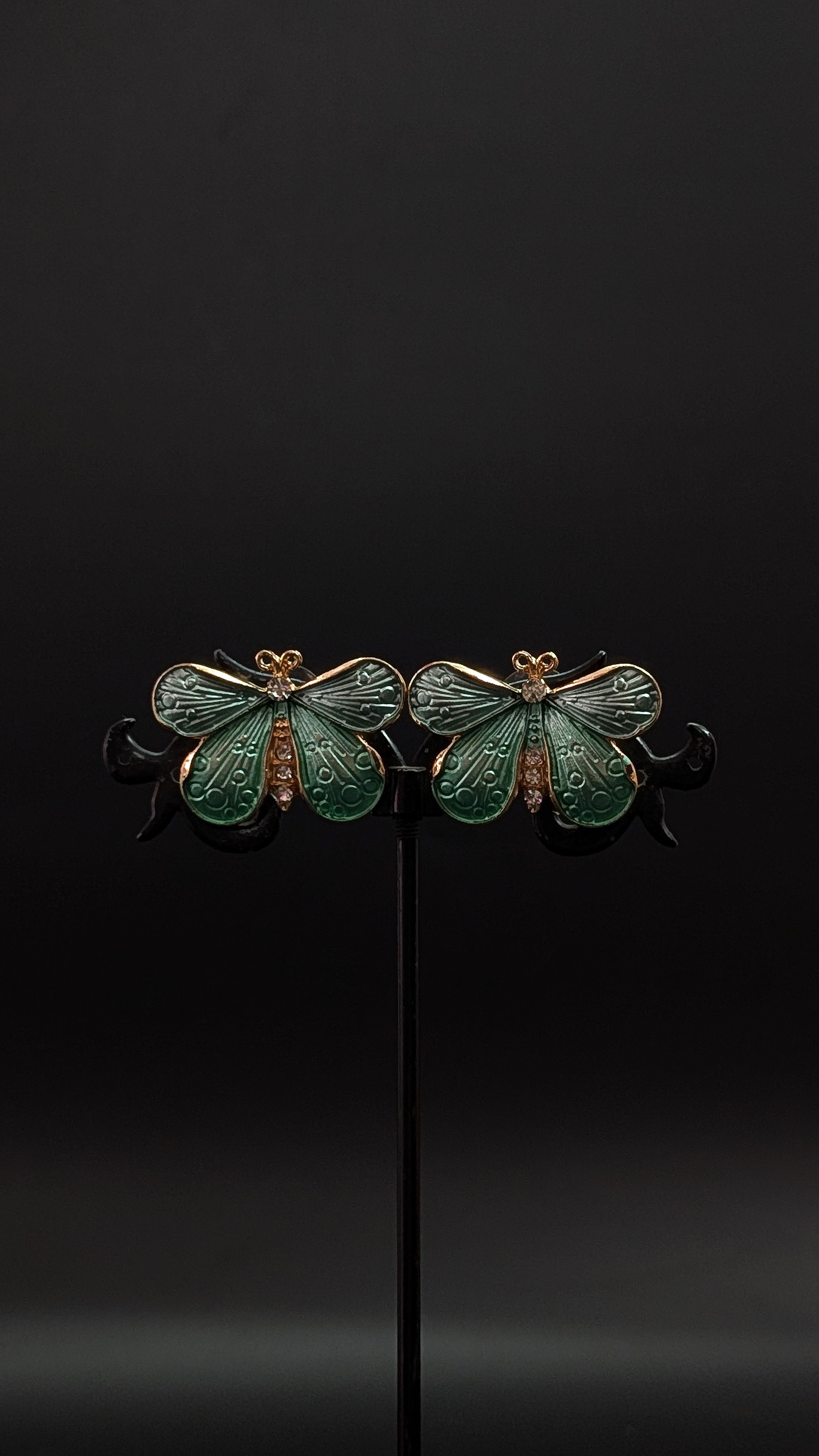 Green Butterfly Enamel Stud Earrings