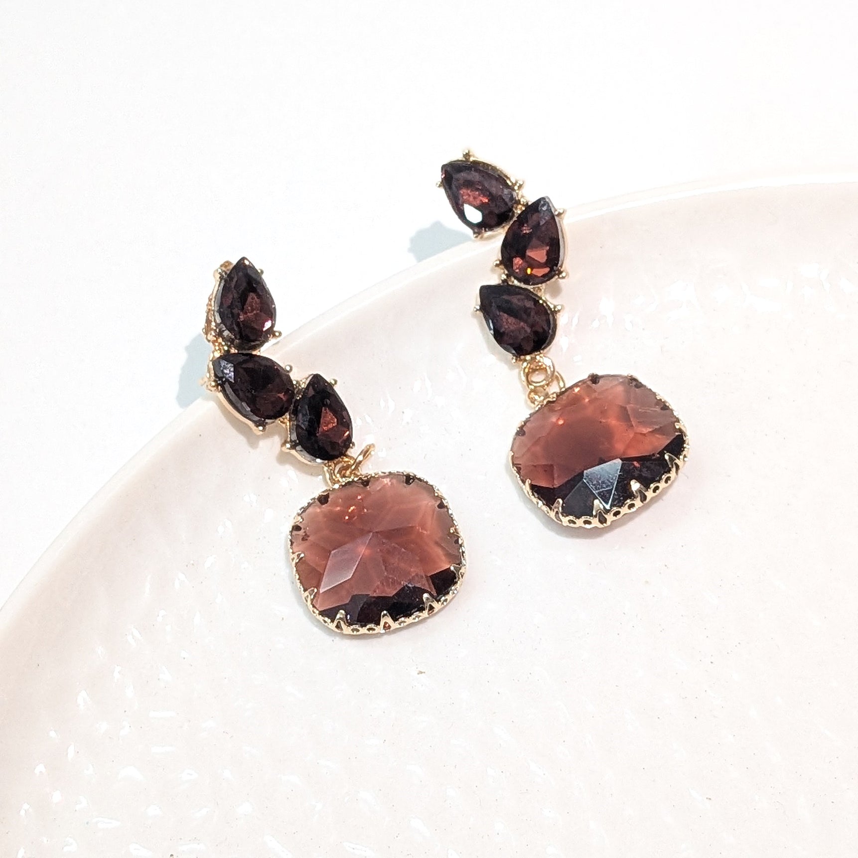 Brown Crystal Drop Earrings