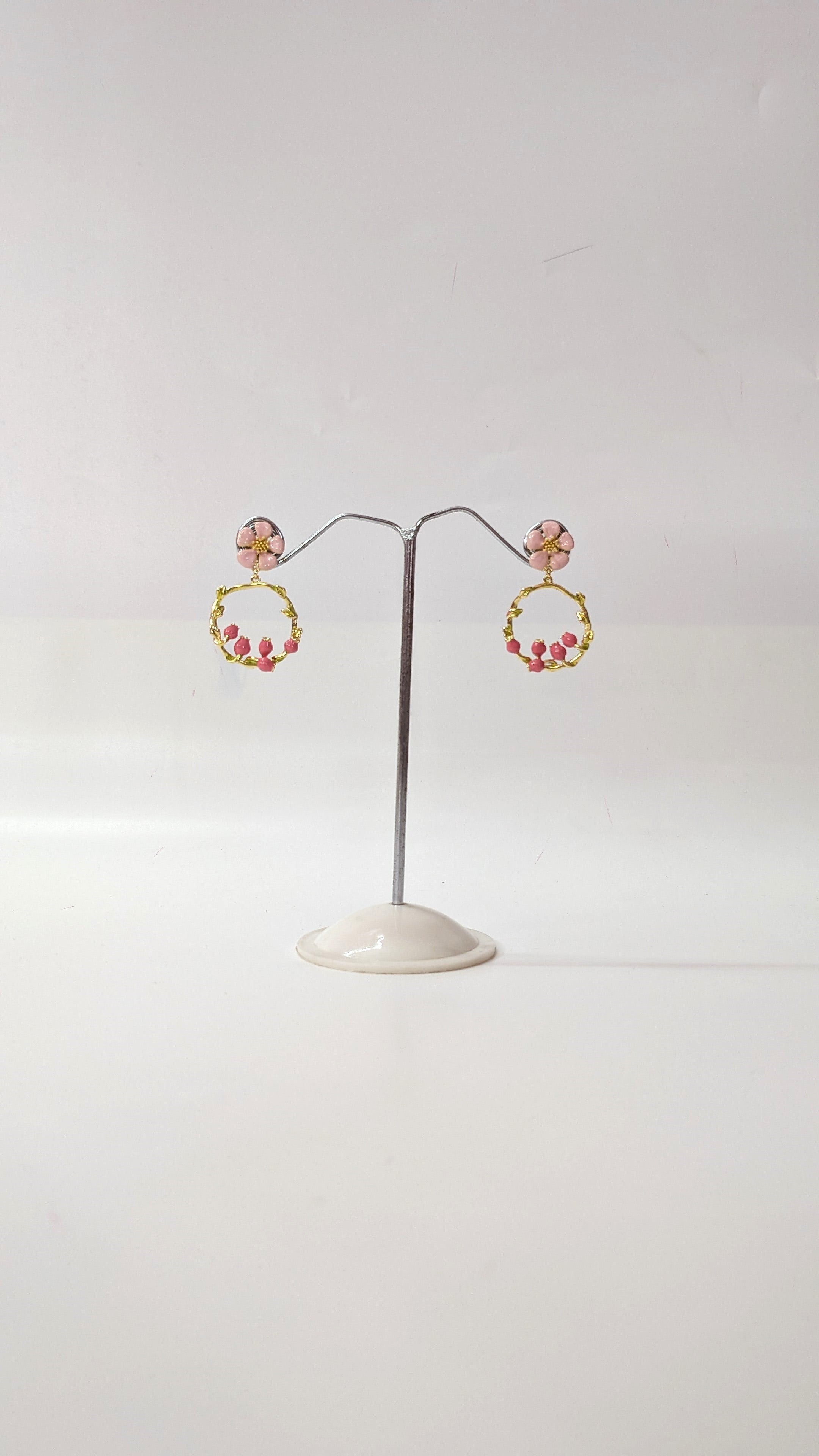 Pink Gold Dainty Floral Hoop Earrings