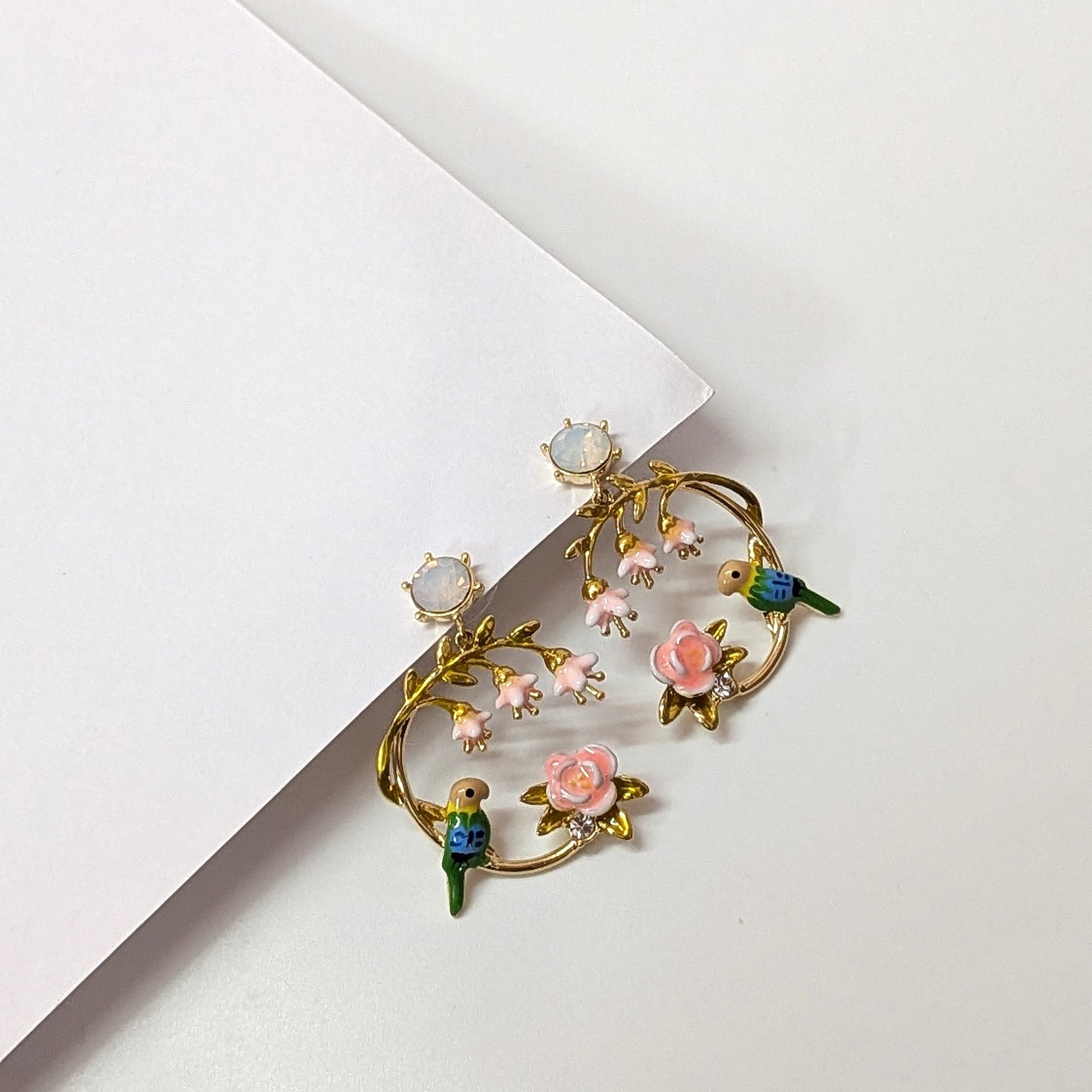 Pastel Floral Hoop Earrings Cute Dainty Gold Earrings