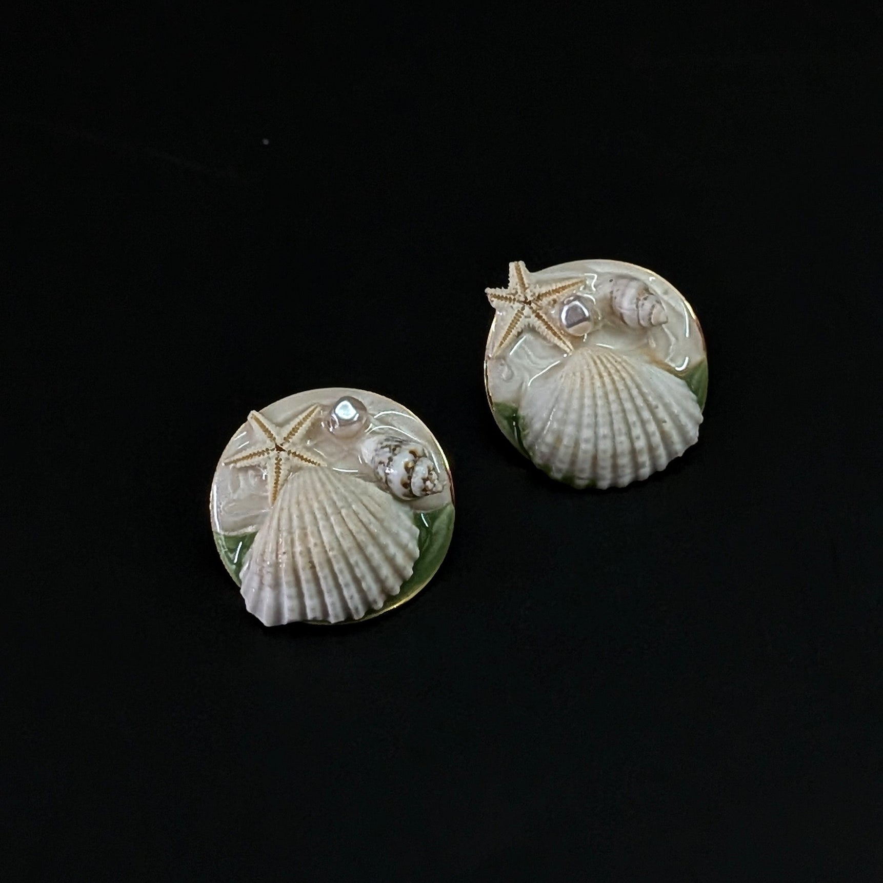Coastal Charm Seashell Beach Theme with Pearls Stud Earrings