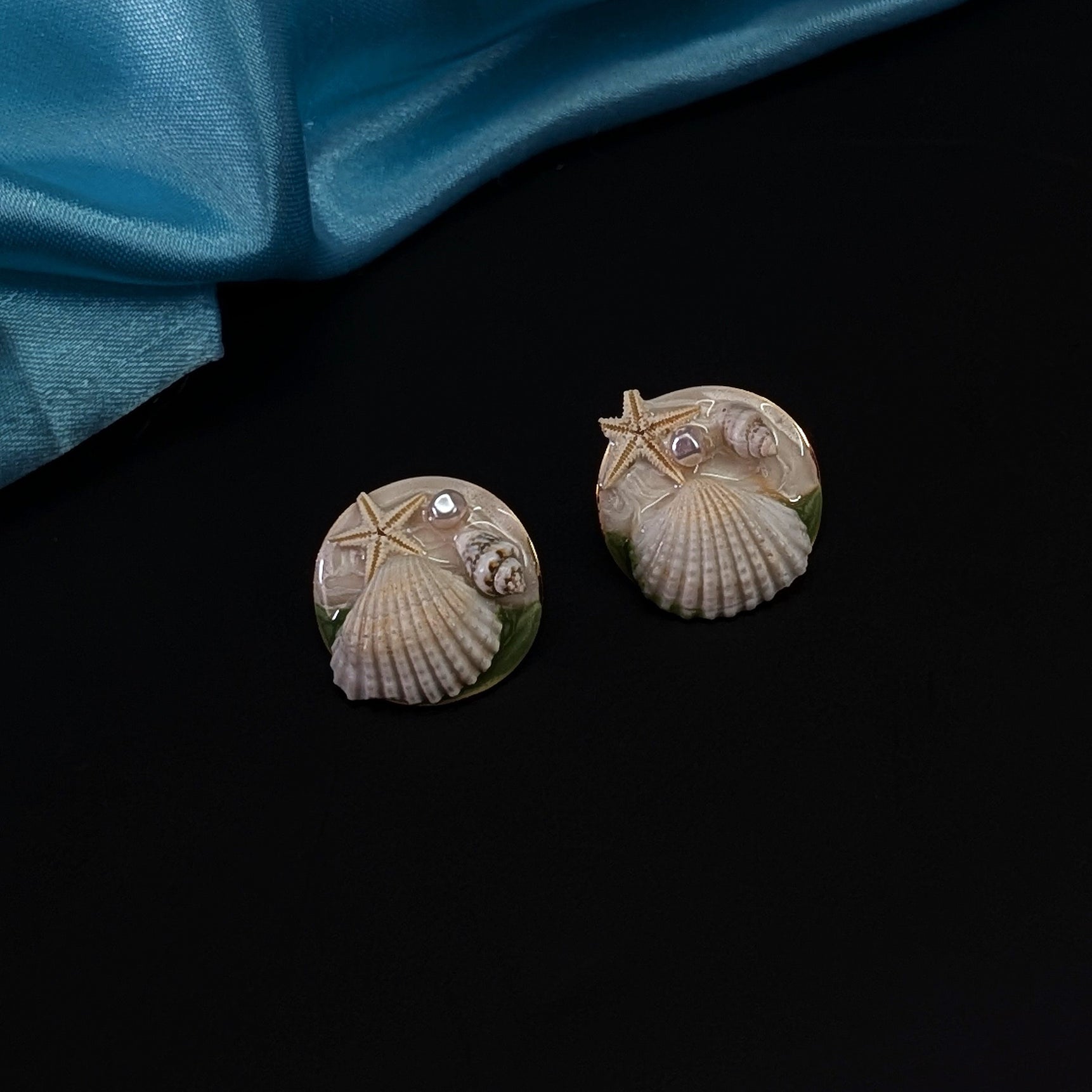Coastal Charm Seashell Beach Theme with Pearls Stud Earrings