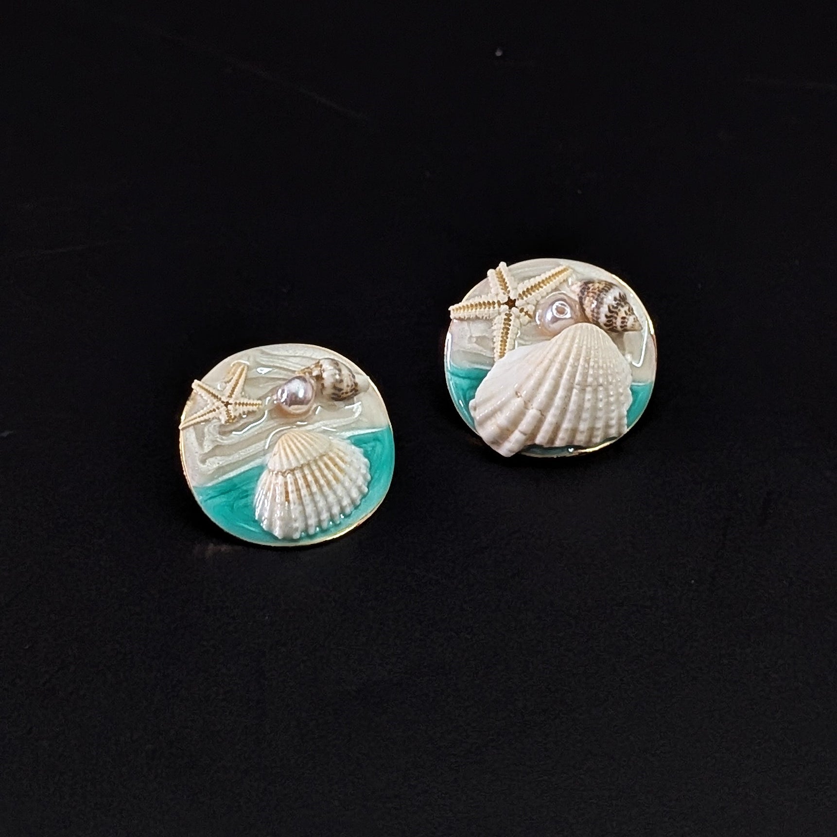 Ocean-Inspired Mint green Seashell Stud Earrings