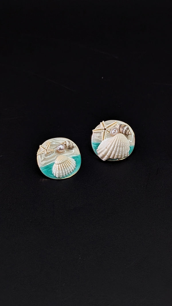Ocean-Inspired Mint green Seashell Stud Earrings