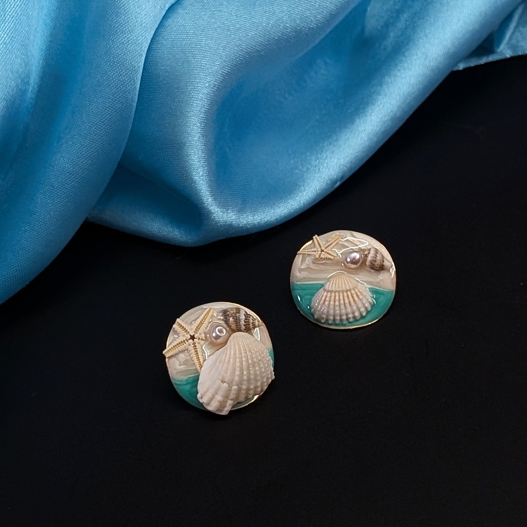 Ocean-Inspired Mint green Seashell Stud Earrings