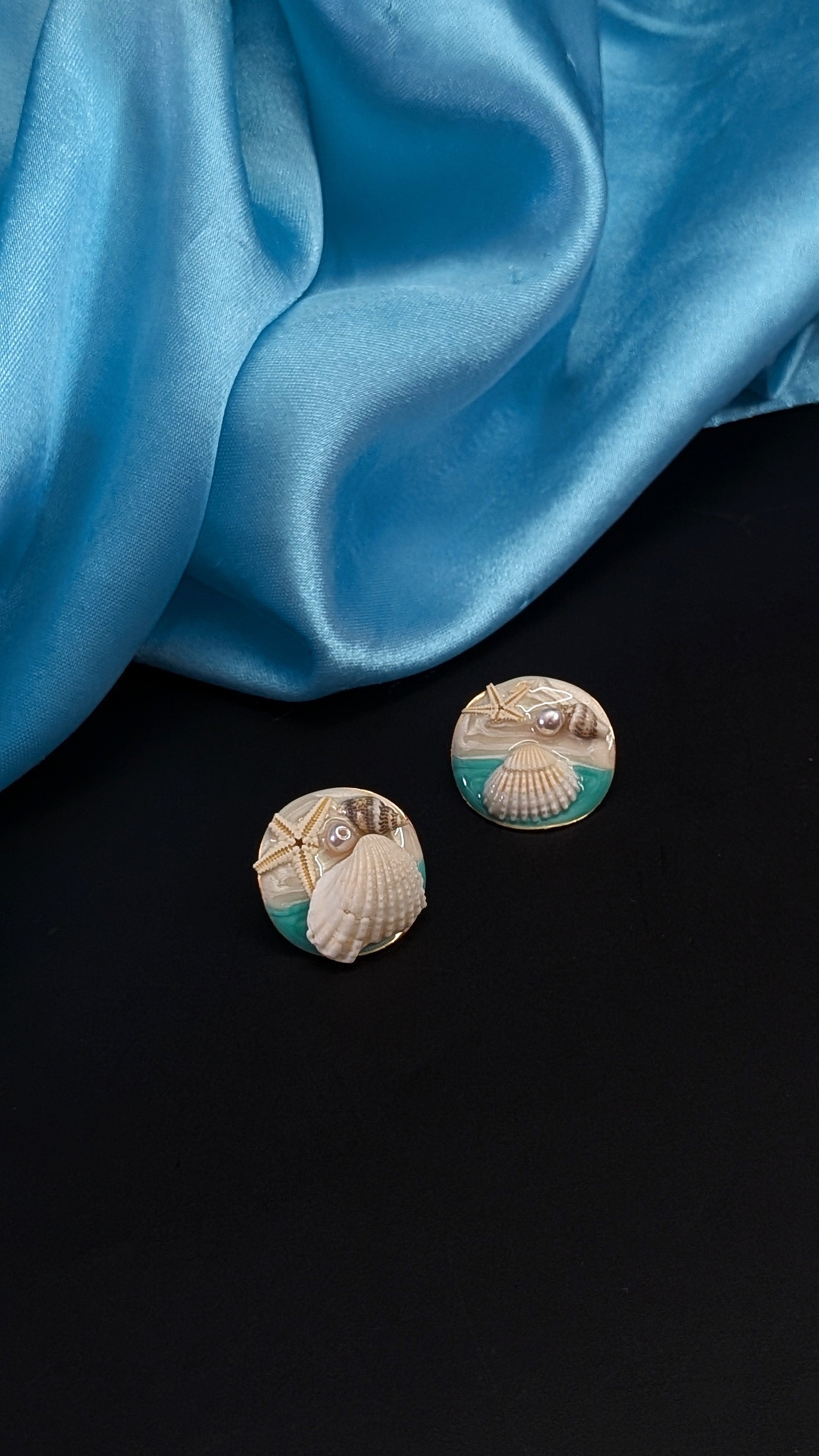 Ocean-Inspired Mint green Seashell Stud Earrings
