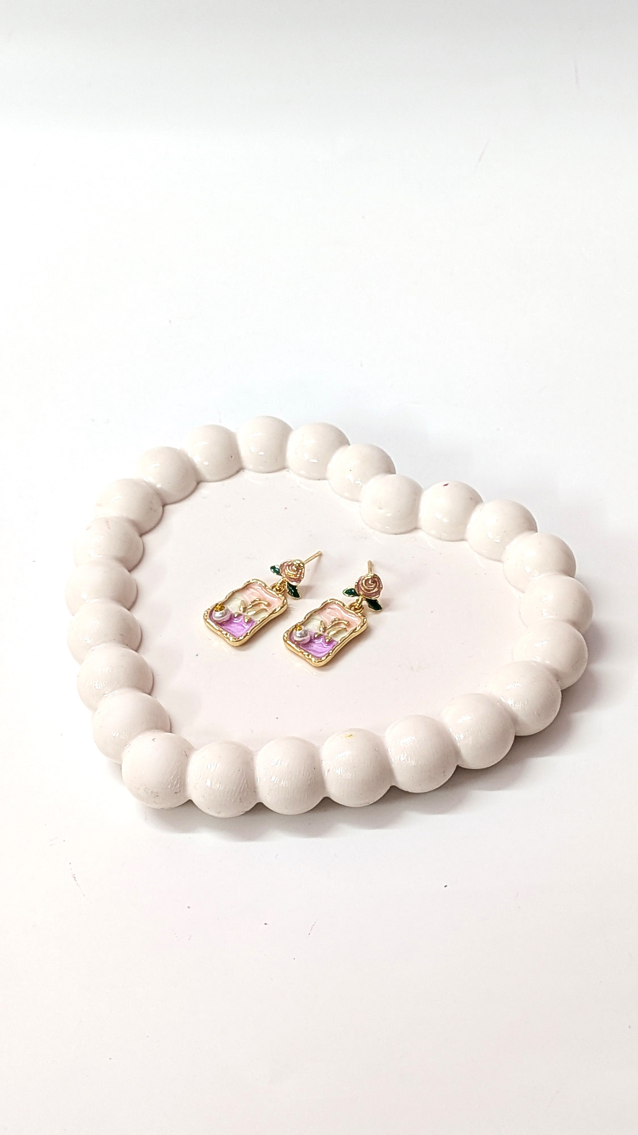 Pink & Purple Elegant Floral Enamel Vintage Drop Earrings