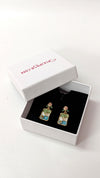 Vintage Blue Floral Rectangle Artistic Drop Earrings