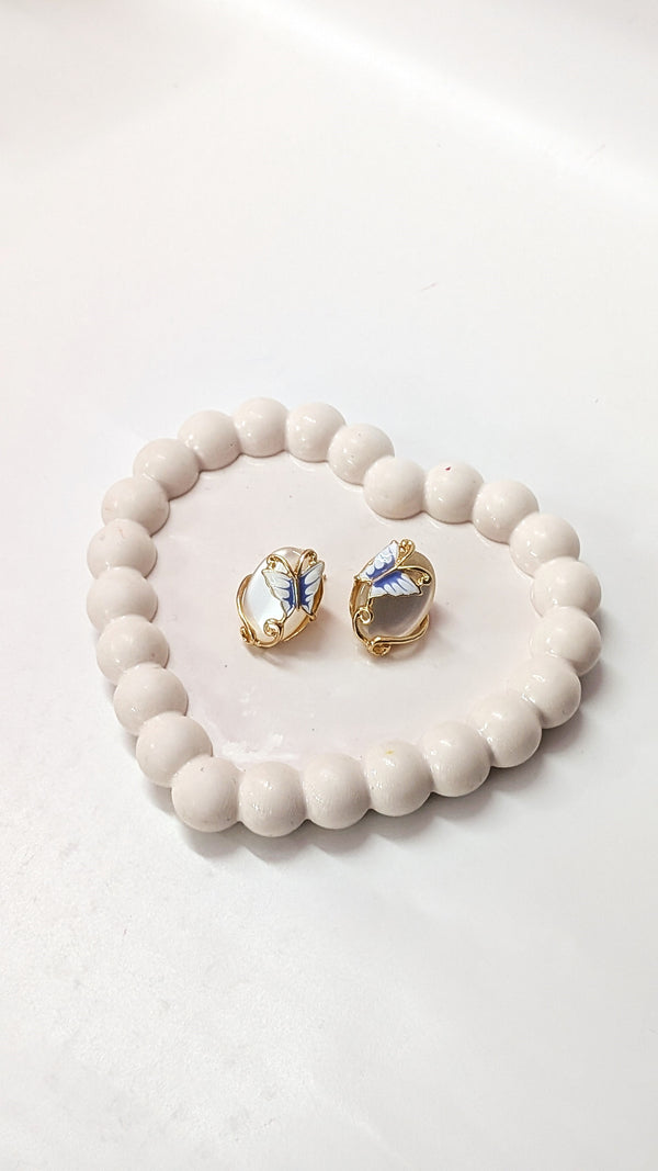 White Stone Butterfly Elegant Gold Finish Stud Earrings