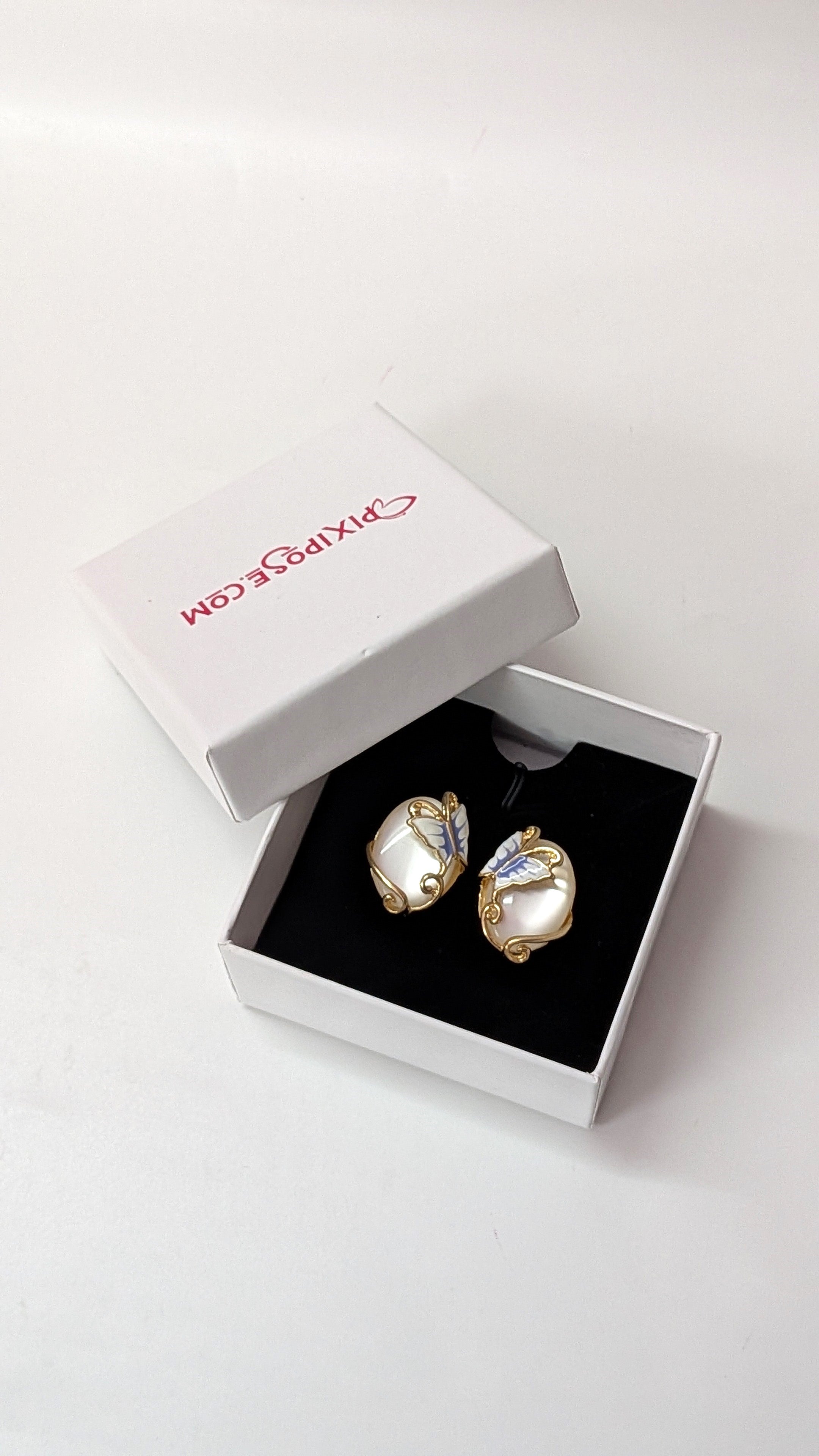 White Stone Butterfly Elegant Gold Finish Stud Earrings