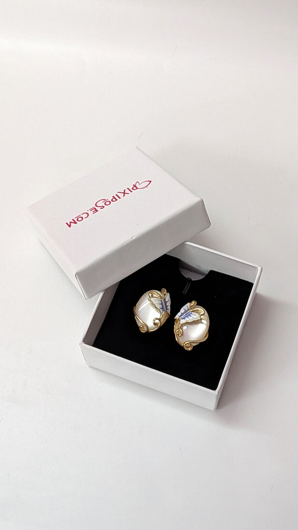 White Stone Butterfly Elegant Gold Finish Stud Earrings