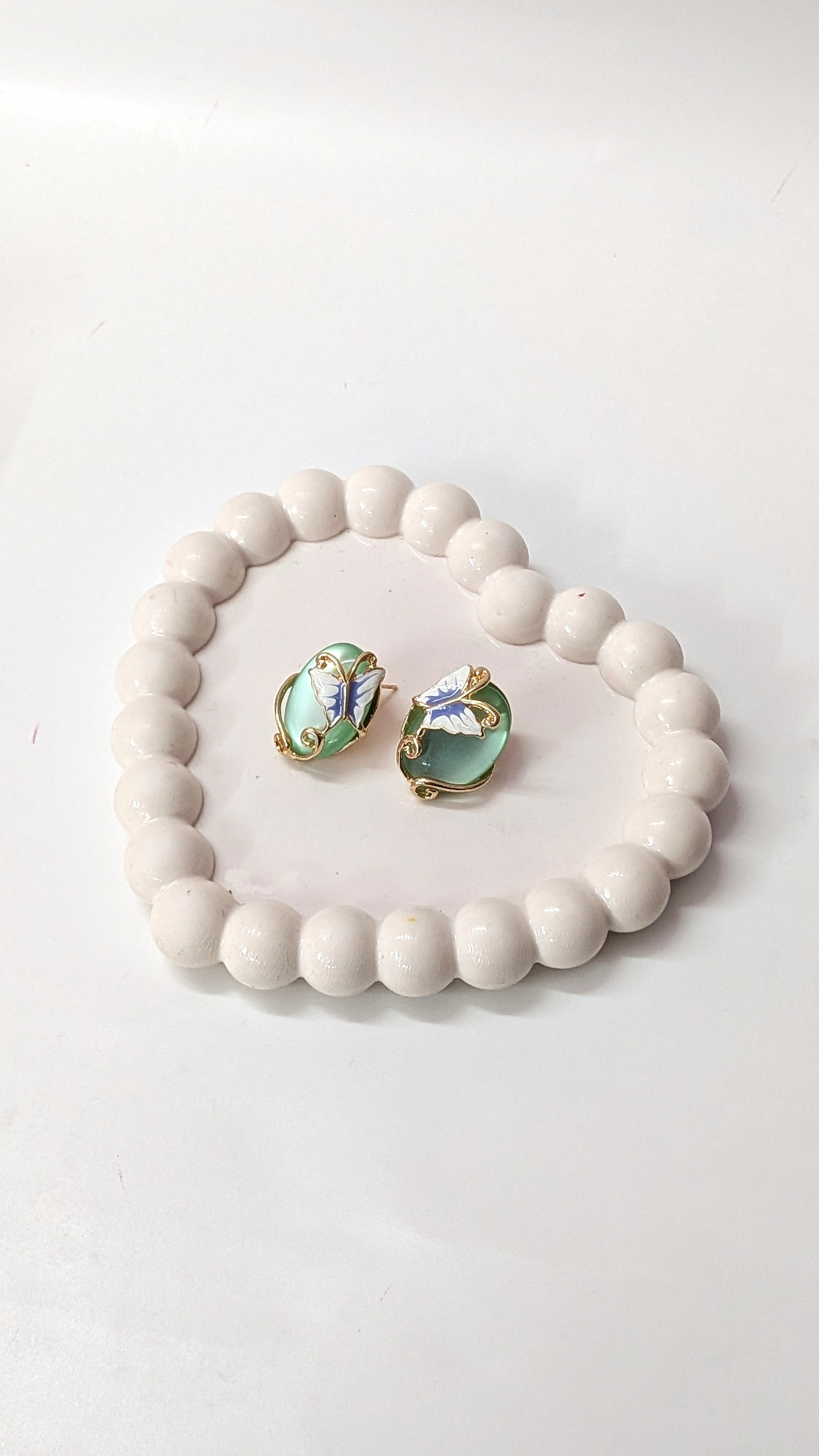 Green Stone Butterfly Elegant Gold Finish Stud Earrings