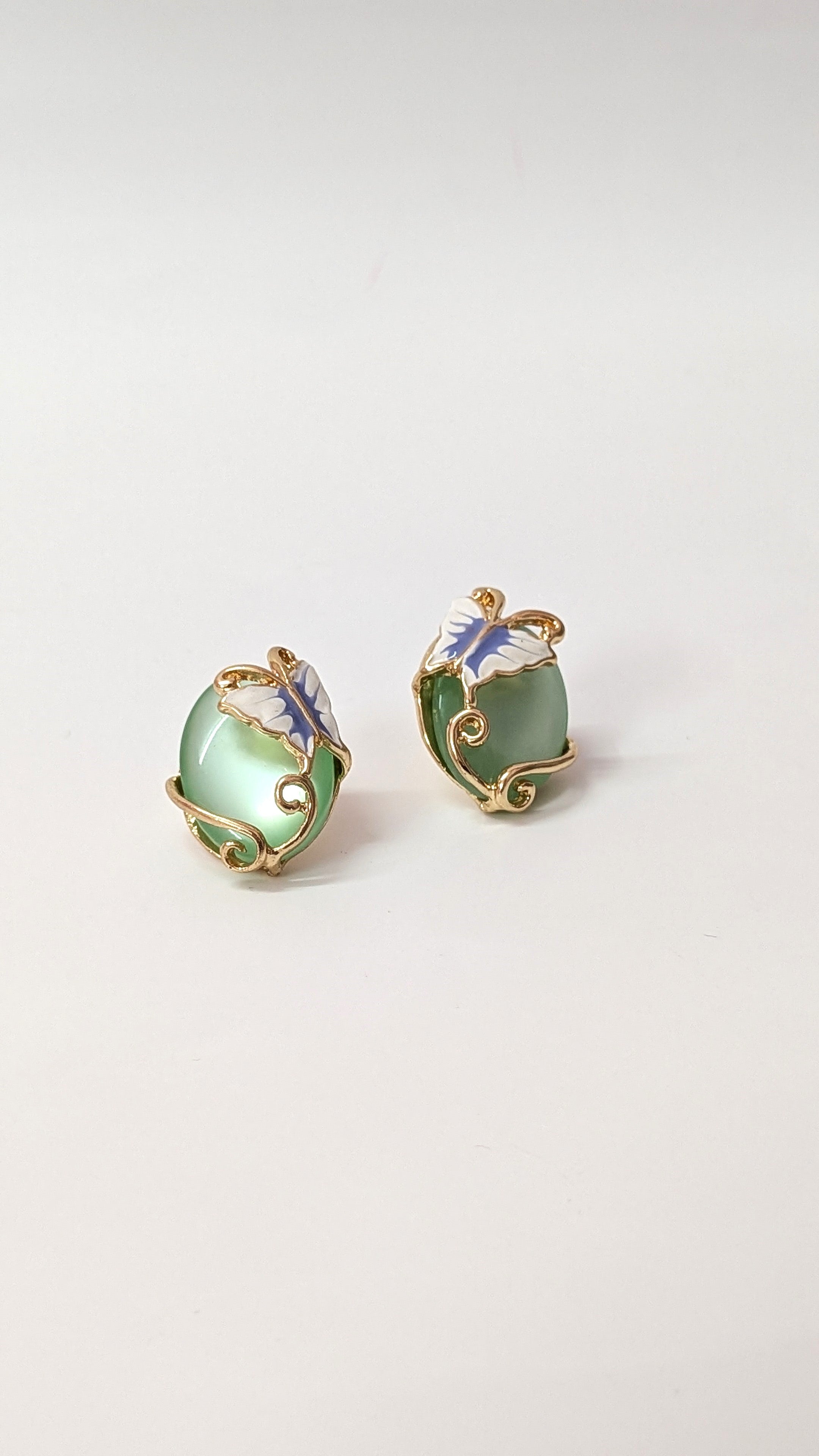 Green Stone Butterfly Elegant Gold Finish Stud Earrings