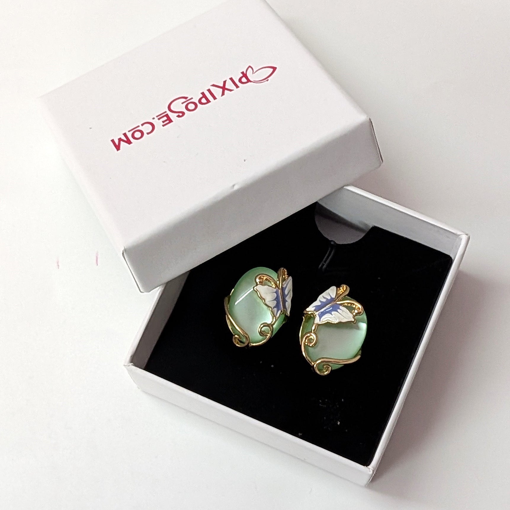 Green Stone Butterfly Elegant Gold Finish Stud Earrings