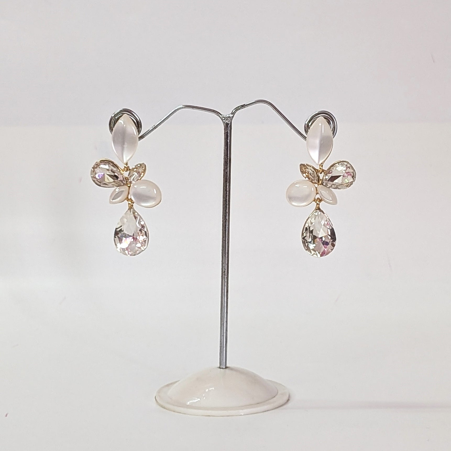 Champagne Crystal Floral  Elegant Drop Design Dangler Earrings
