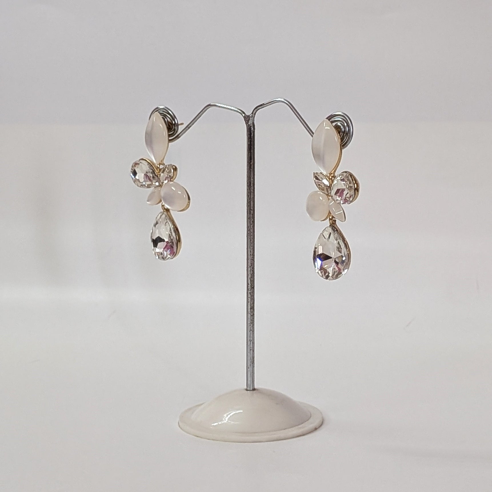 Champagne Crystal Floral  Elegant Drop Design Dangler Earrings