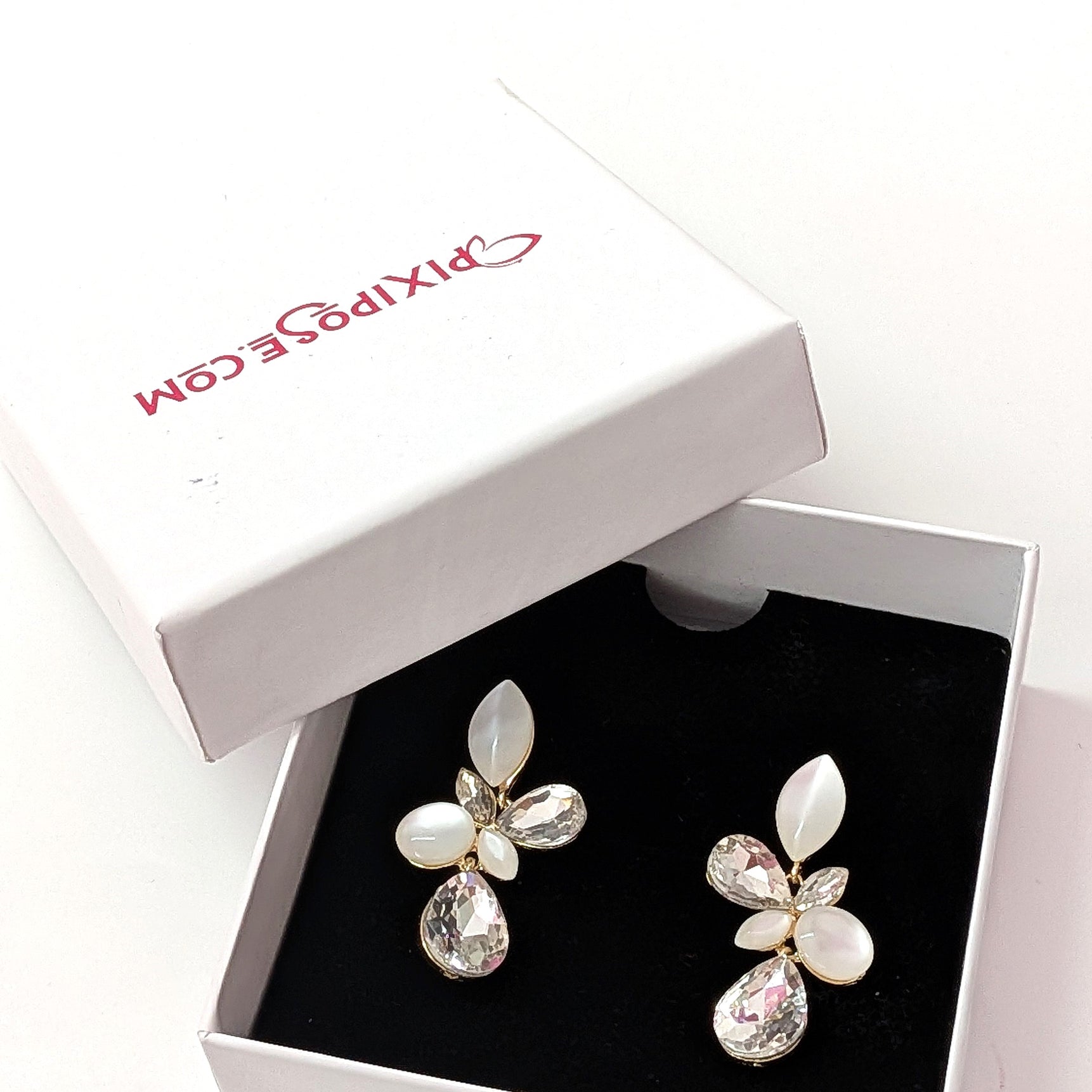 Champagne Crystal Floral  Elegant Drop Design Dangler Earrings