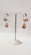 Peach Petal Floral Crystal Earrings with Pearl Drops
