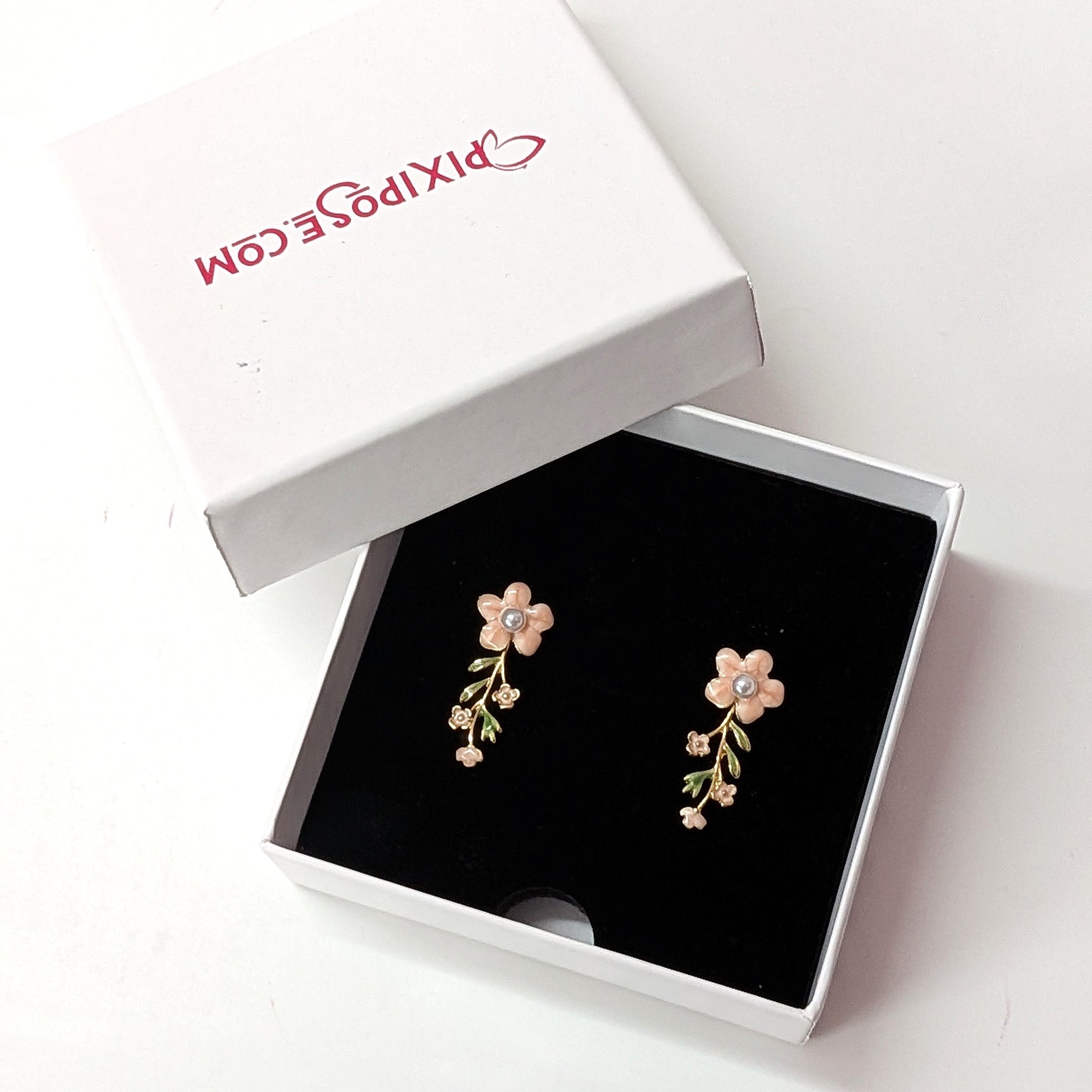 Pink Floral Enamel Dangler Earrings