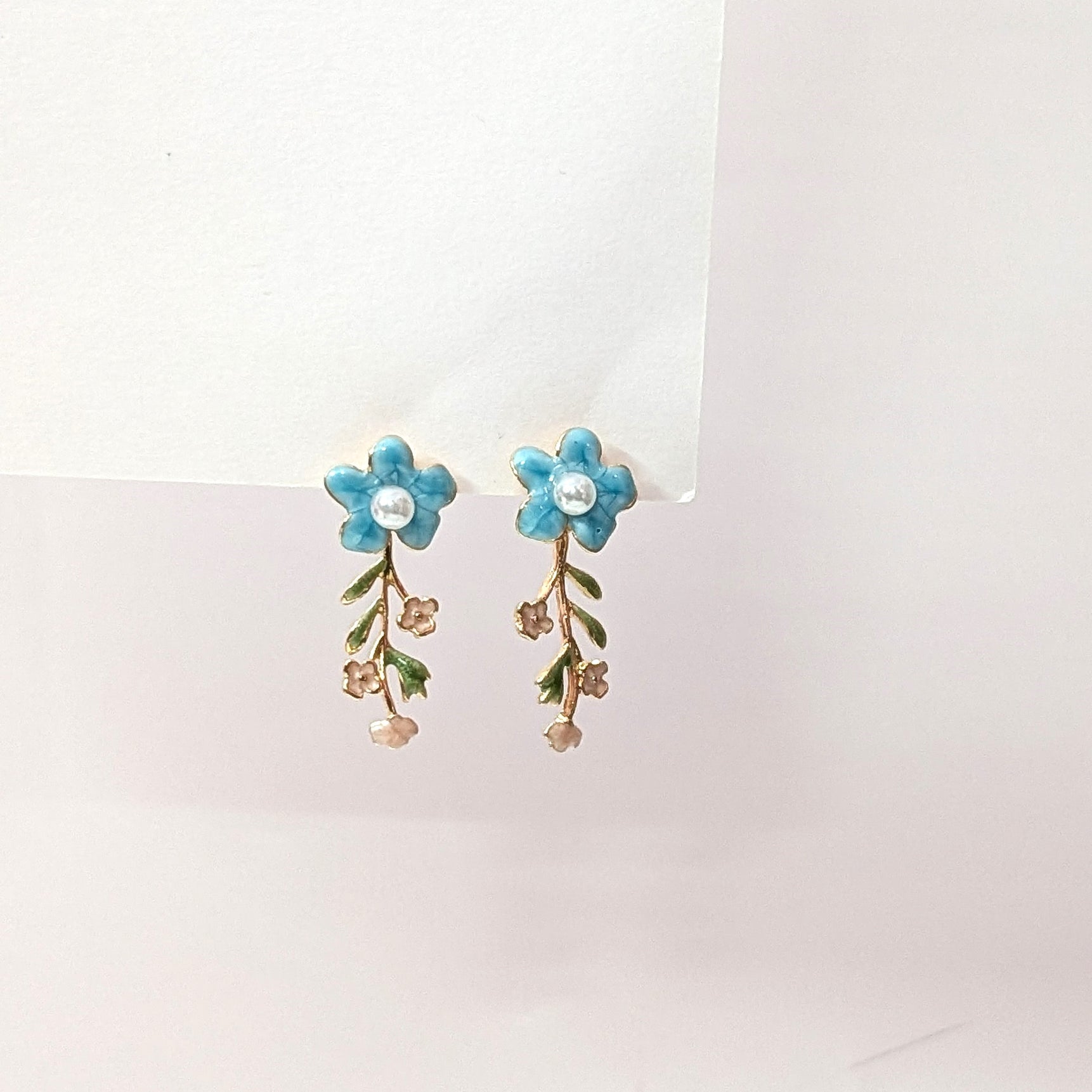 Blue Floral Enamel Dangler Earrings