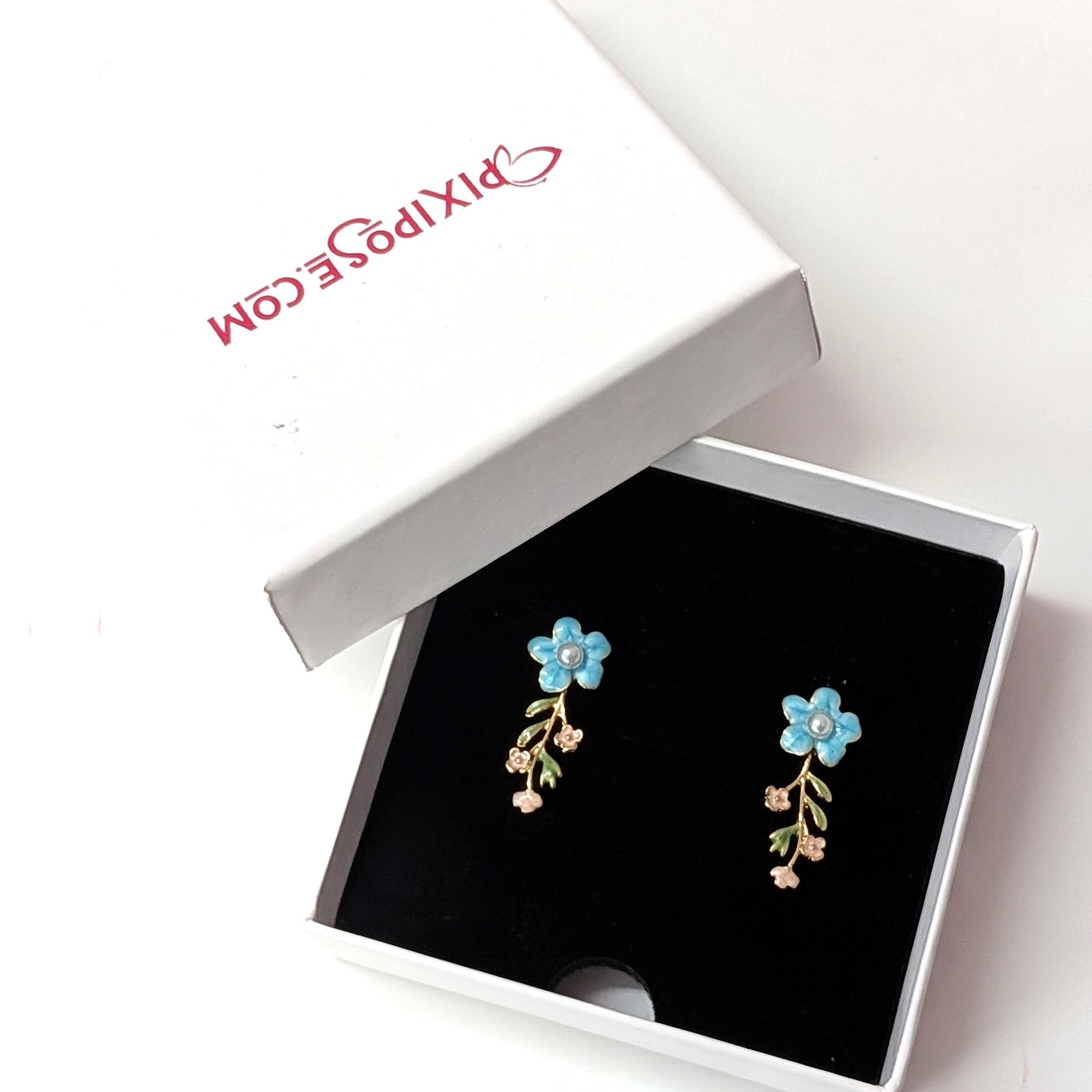 Blue Floral Enamel Dangler Earrings