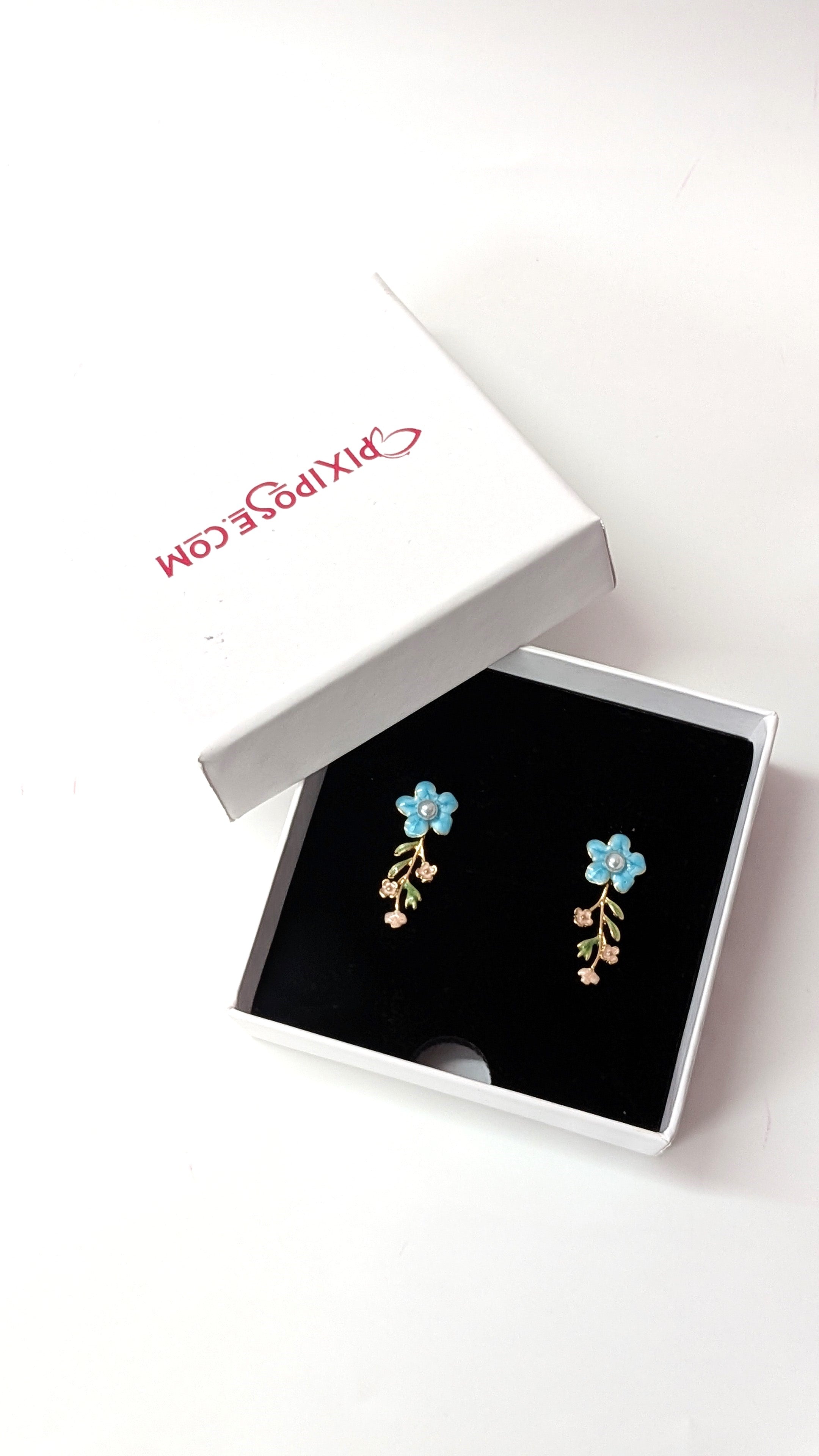 Blue Floral Enamel Dangler Earrings