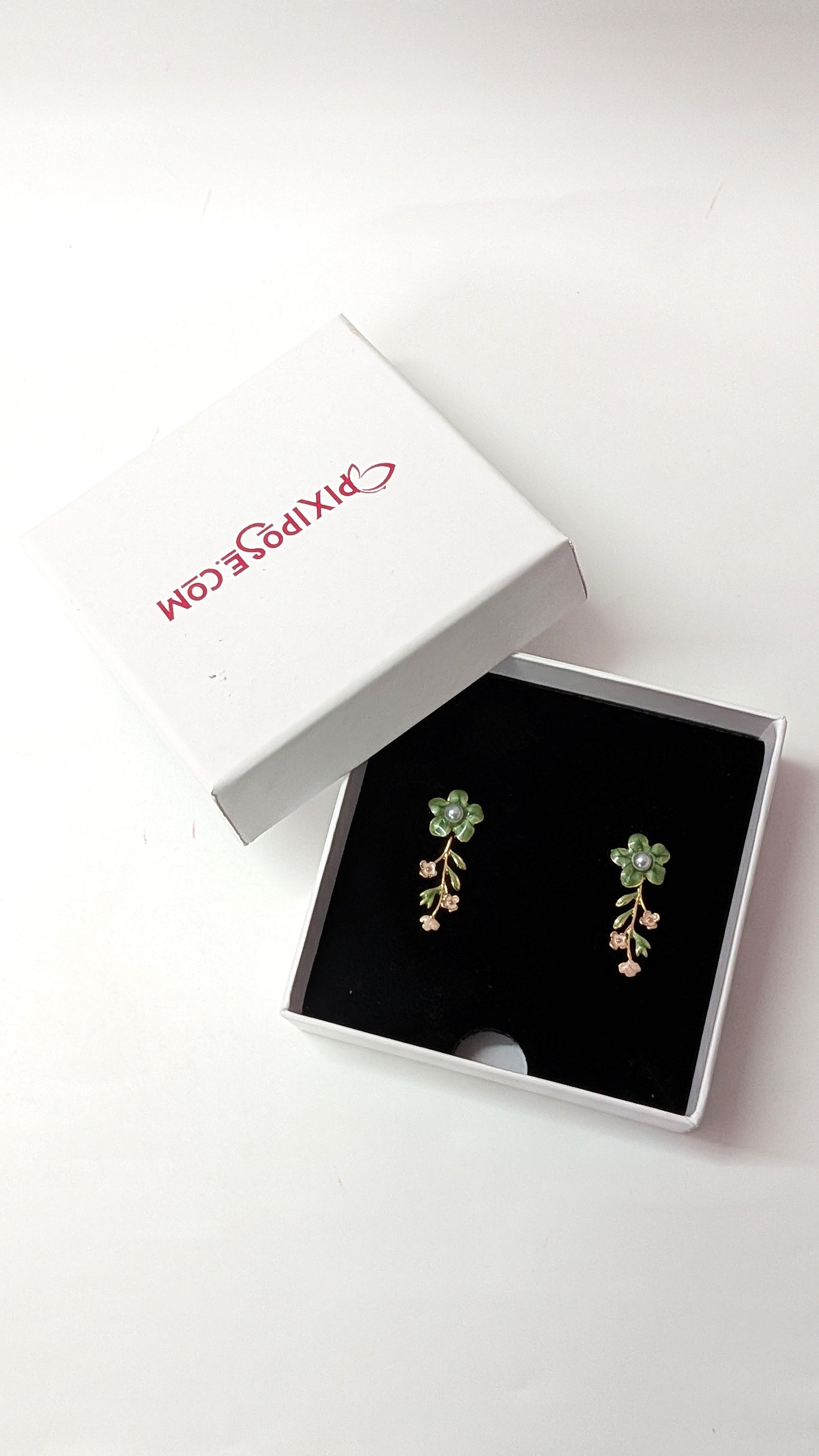 Green Floral  Enamel Dangler Earrings
