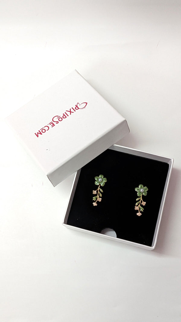 Green FloralEnamel Dangler Earrings