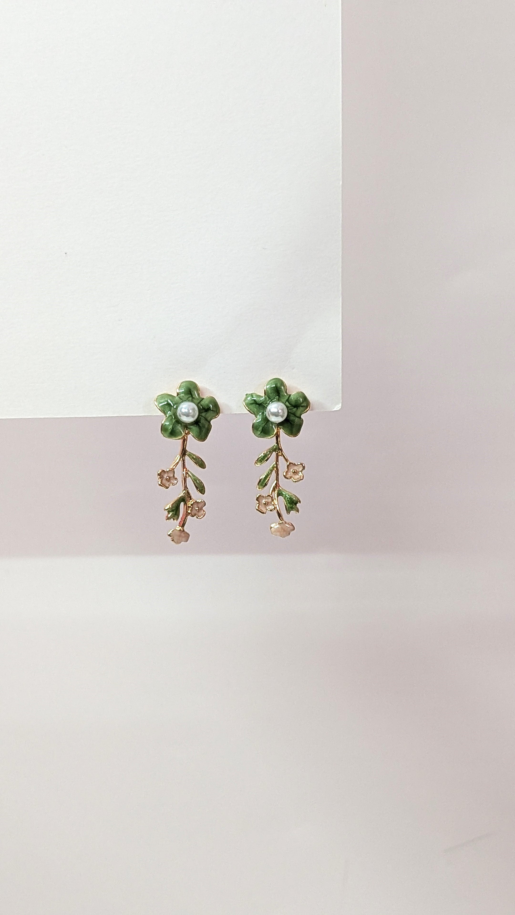 Green Floral  Enamel Dangler Earrings