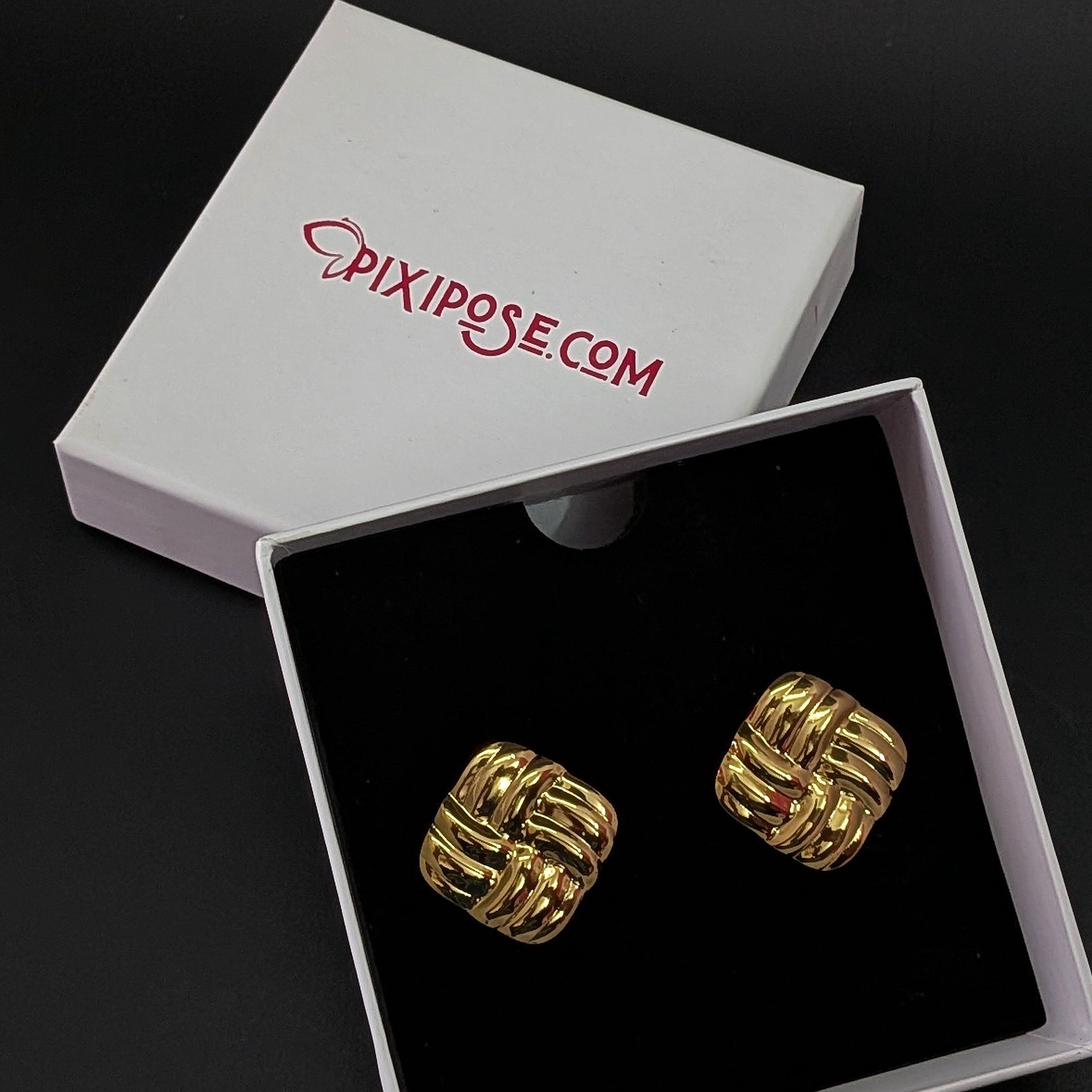 Golden Woven Knot Square Stud Earrings for Women