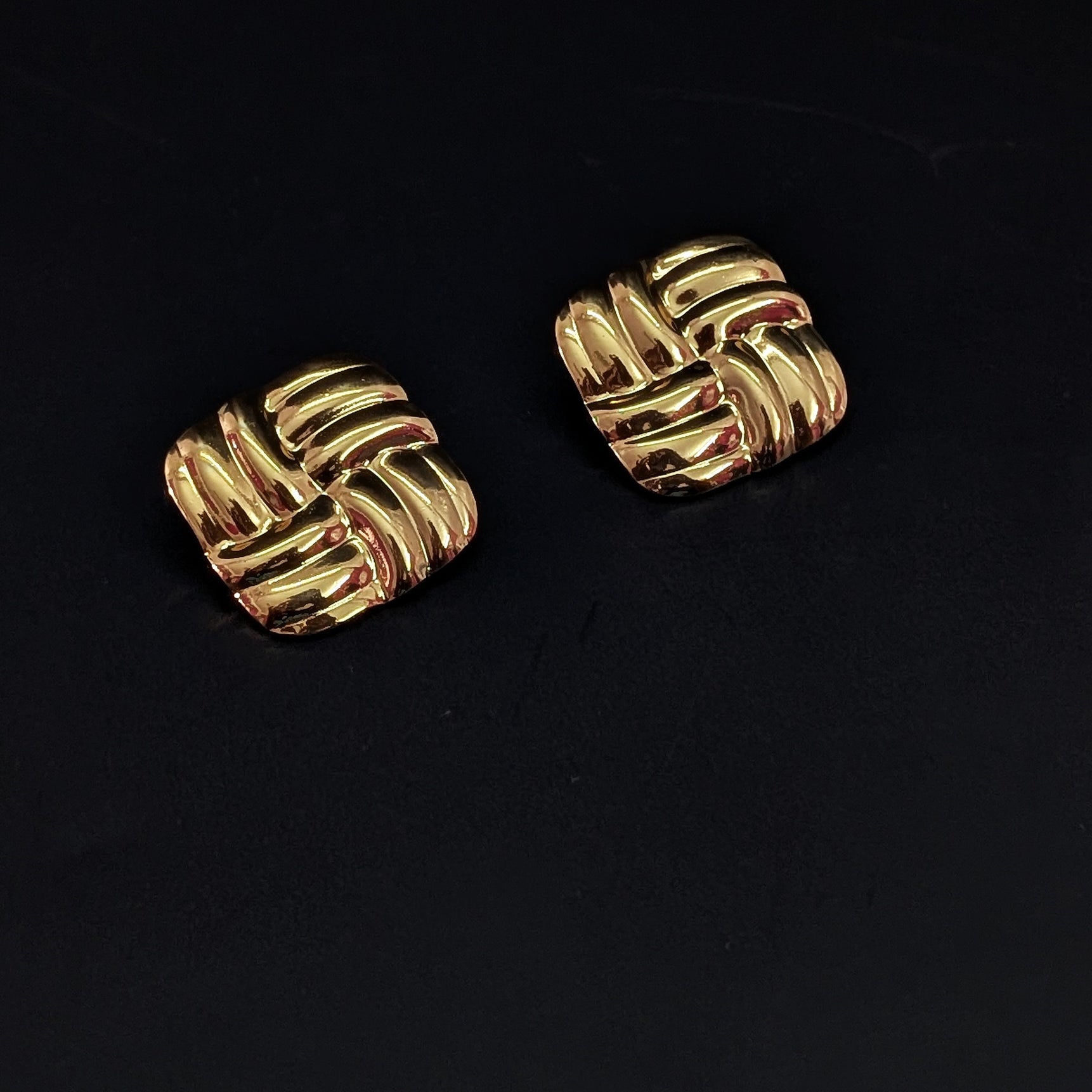 Golden Woven Knot Square Stud Earrings for Women