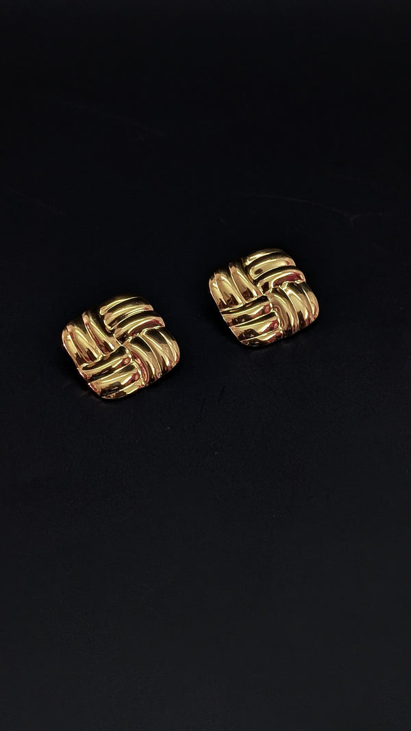 Golden Woven Knot Square Stud Earrings for Women