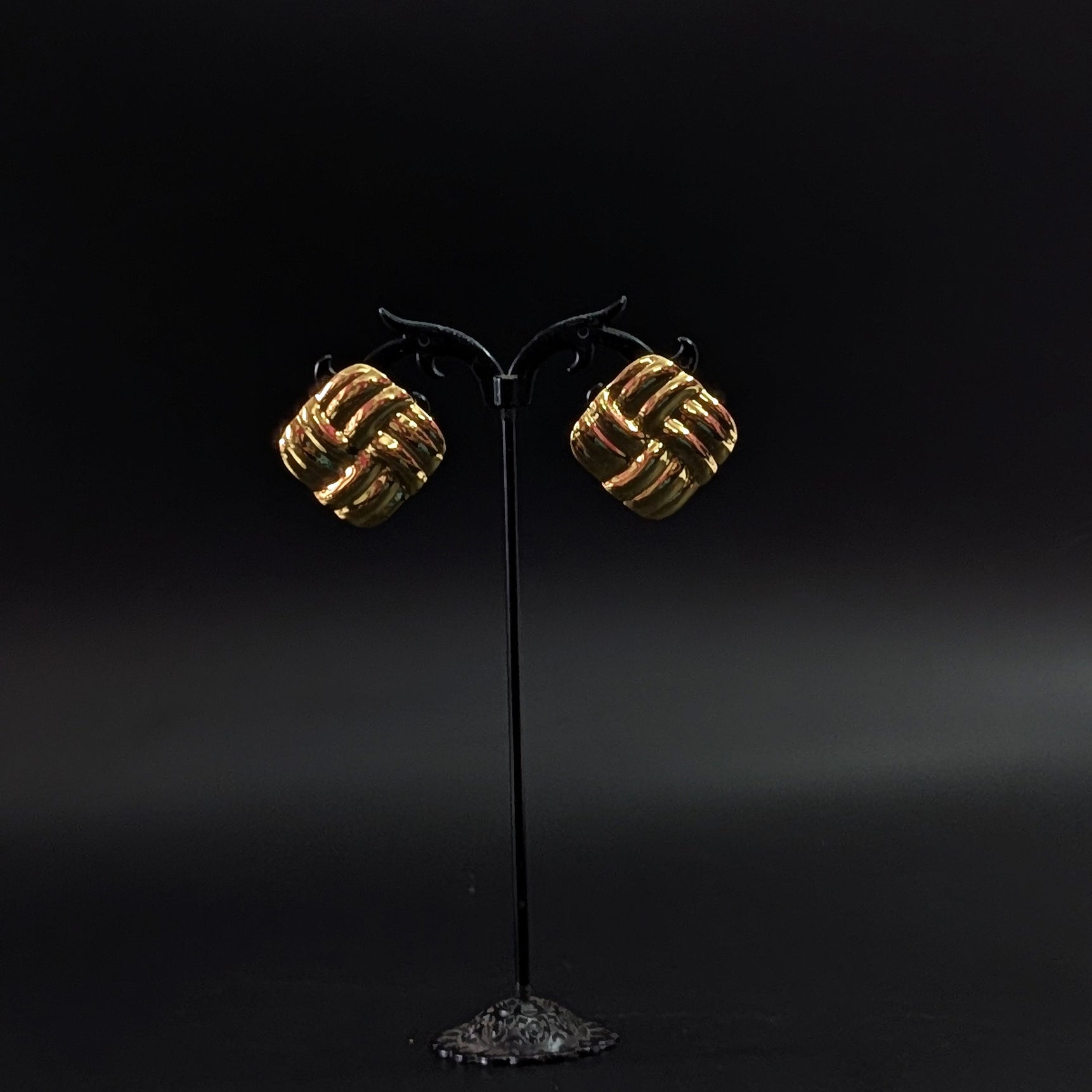 Golden Woven Knot Square Stud Earrings for Women