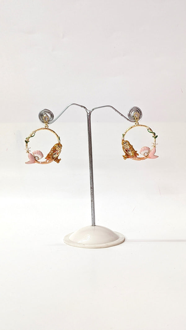 Mermaid Hoop Pink Ocean Inspired Earrings