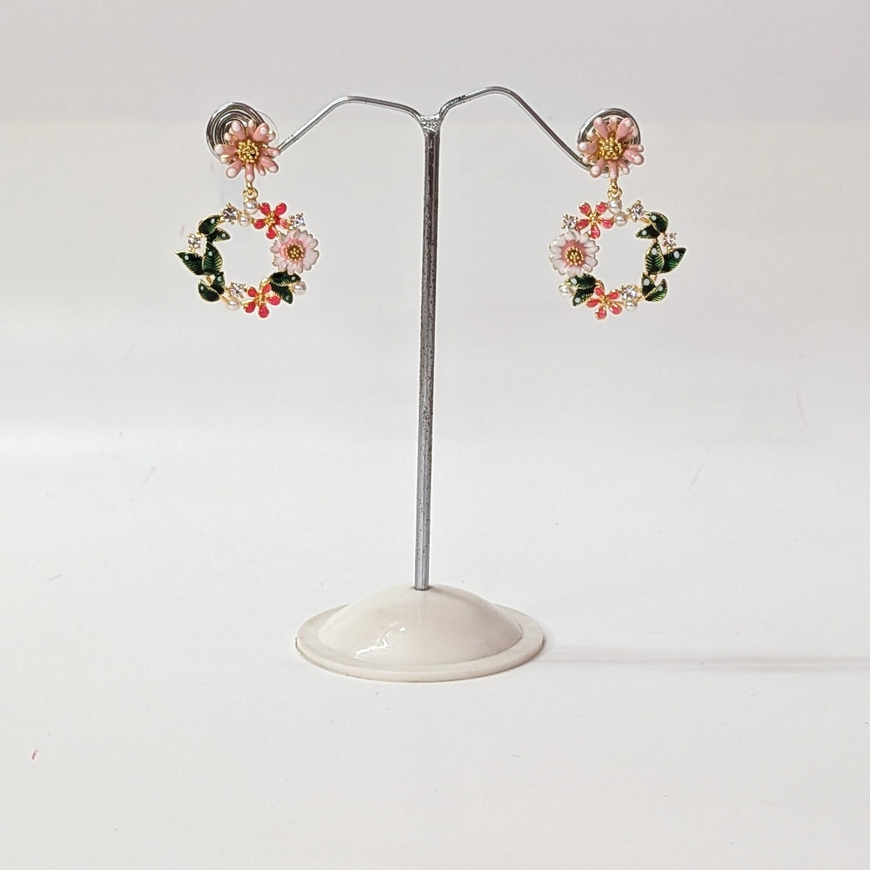 Pastel Floral Hoop Earrings – Garden Vine Design for Women