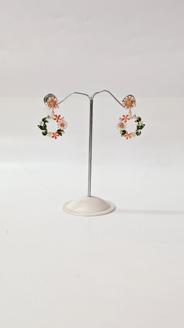 Pastel Floral Hoop Earrings – Garden Vine Design for Women