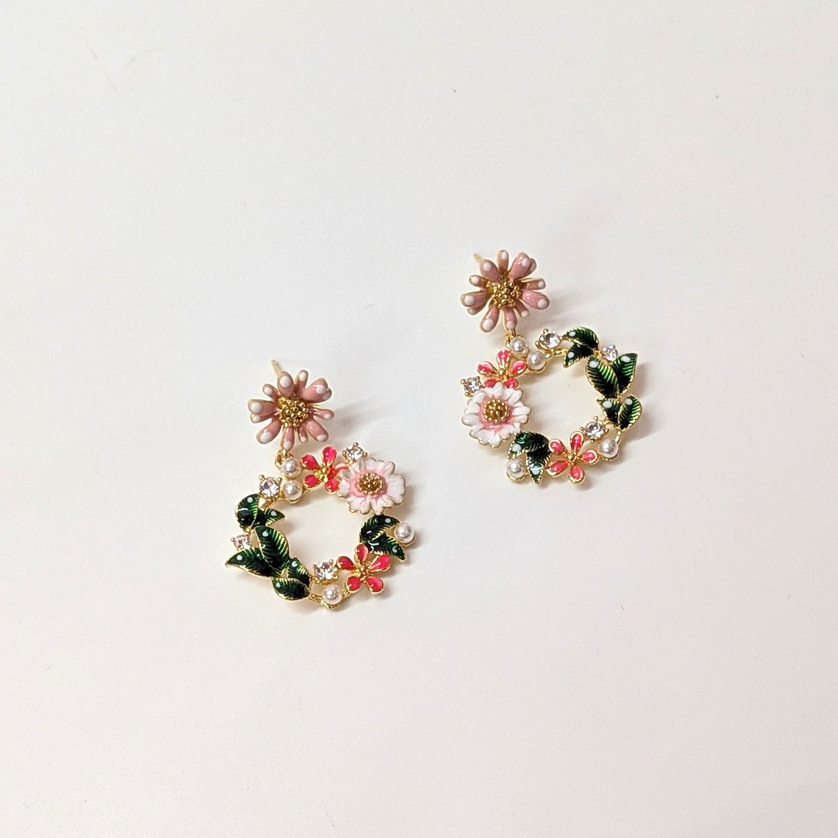 Pastel Floral Hoop Earrings – Garden Vine Design for Women