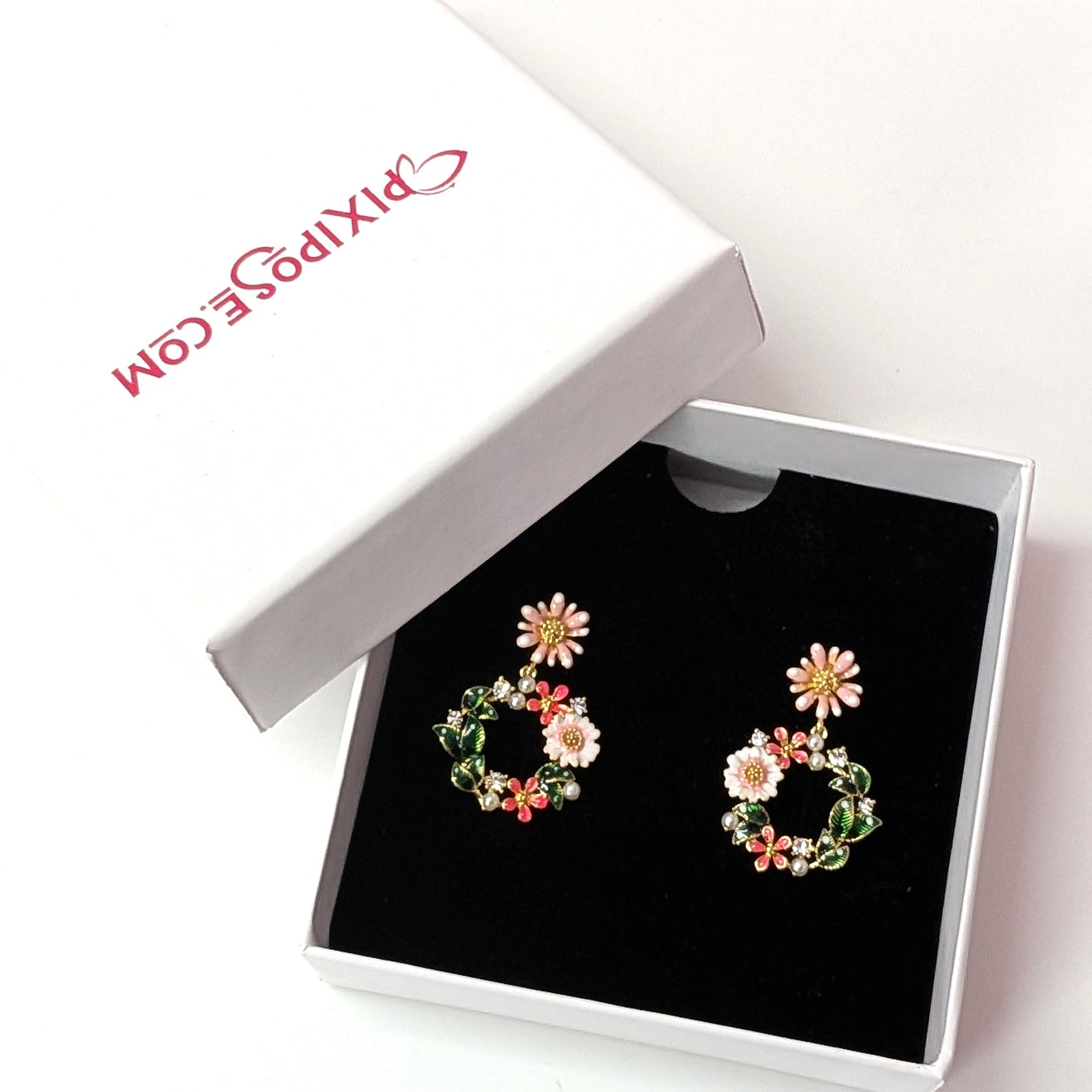 Pastel Floral Hoop Earrings – Garden Vine Design for Women