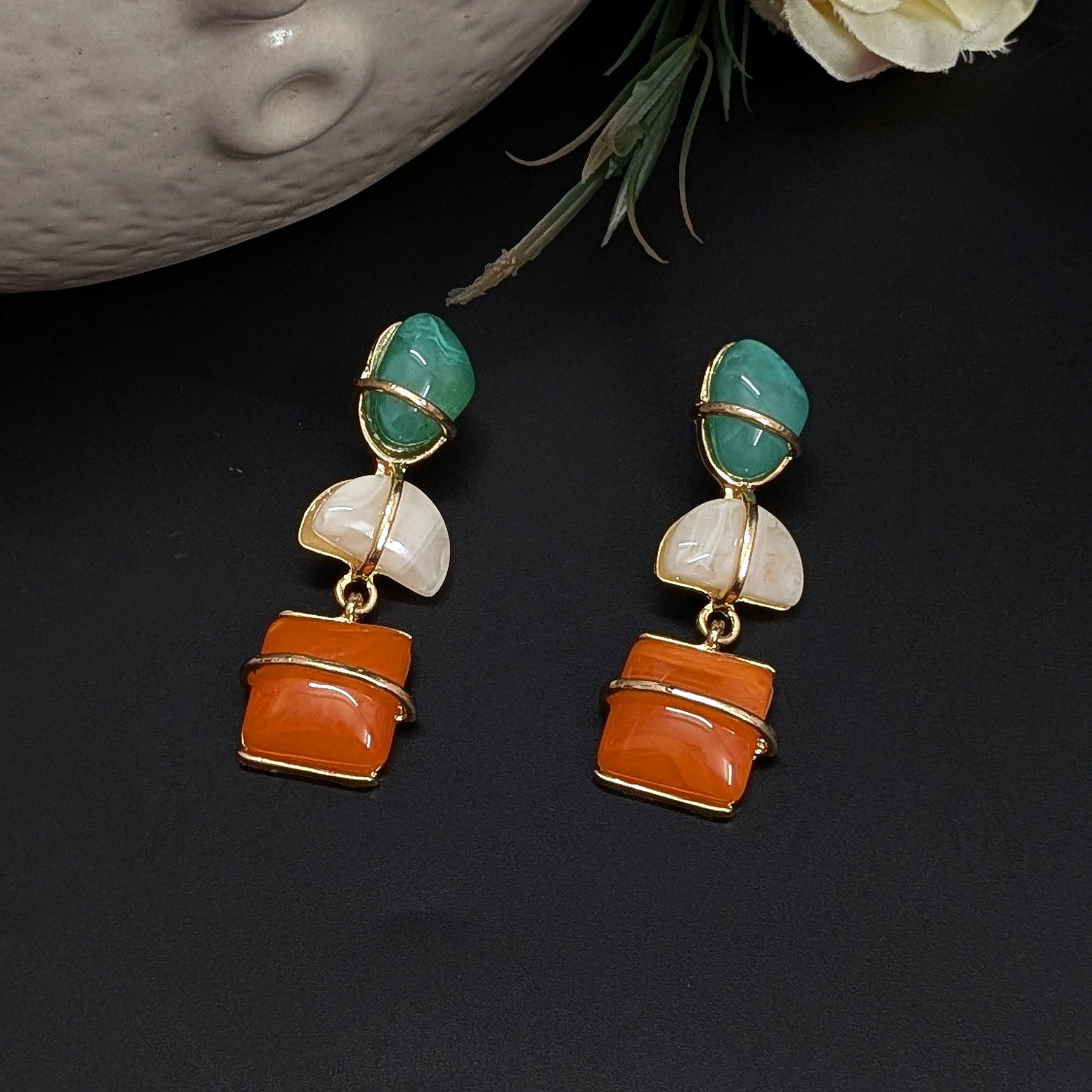 Tangerine Mint Drop Earrings